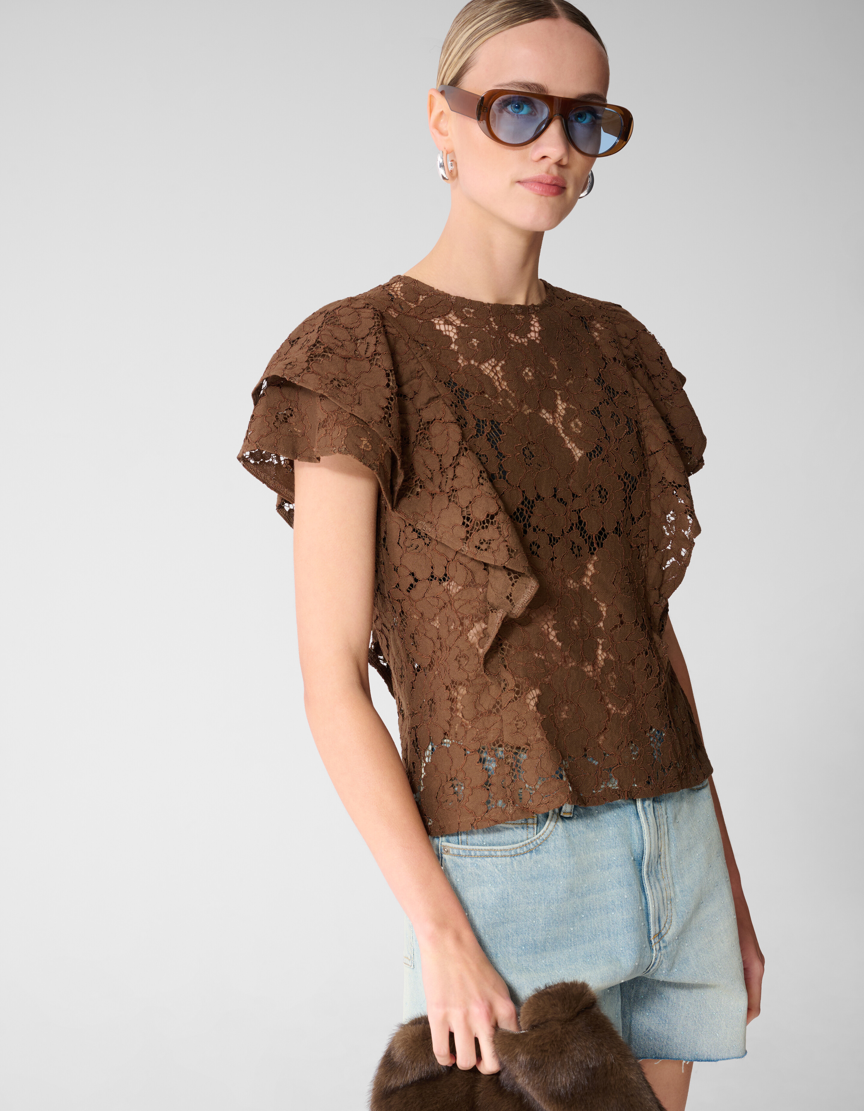 Kanten Ruffle Top Bruin SHOEBY WOMEN