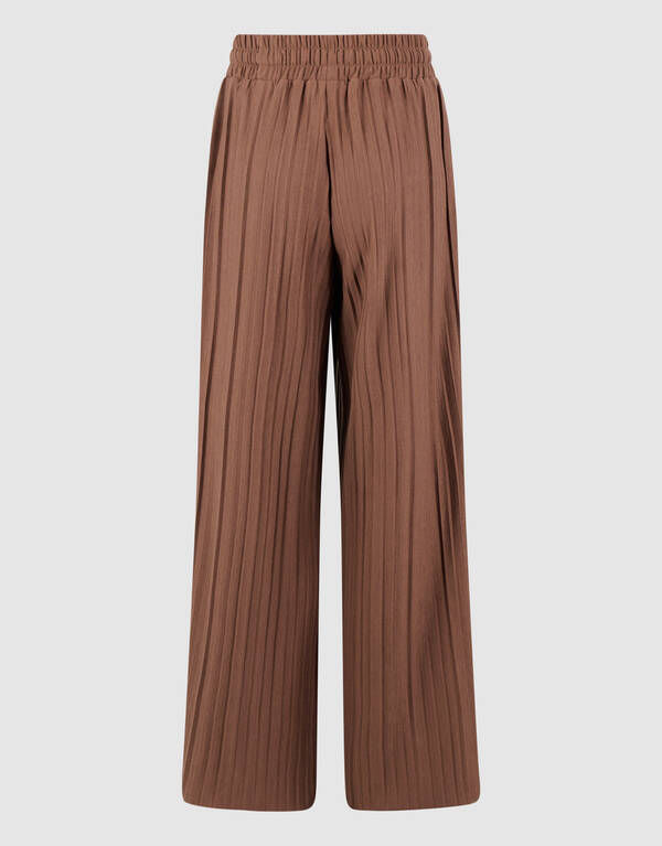 Pliss&eacute; Wide Leg Broek Bruin SHOEBY GIRLS