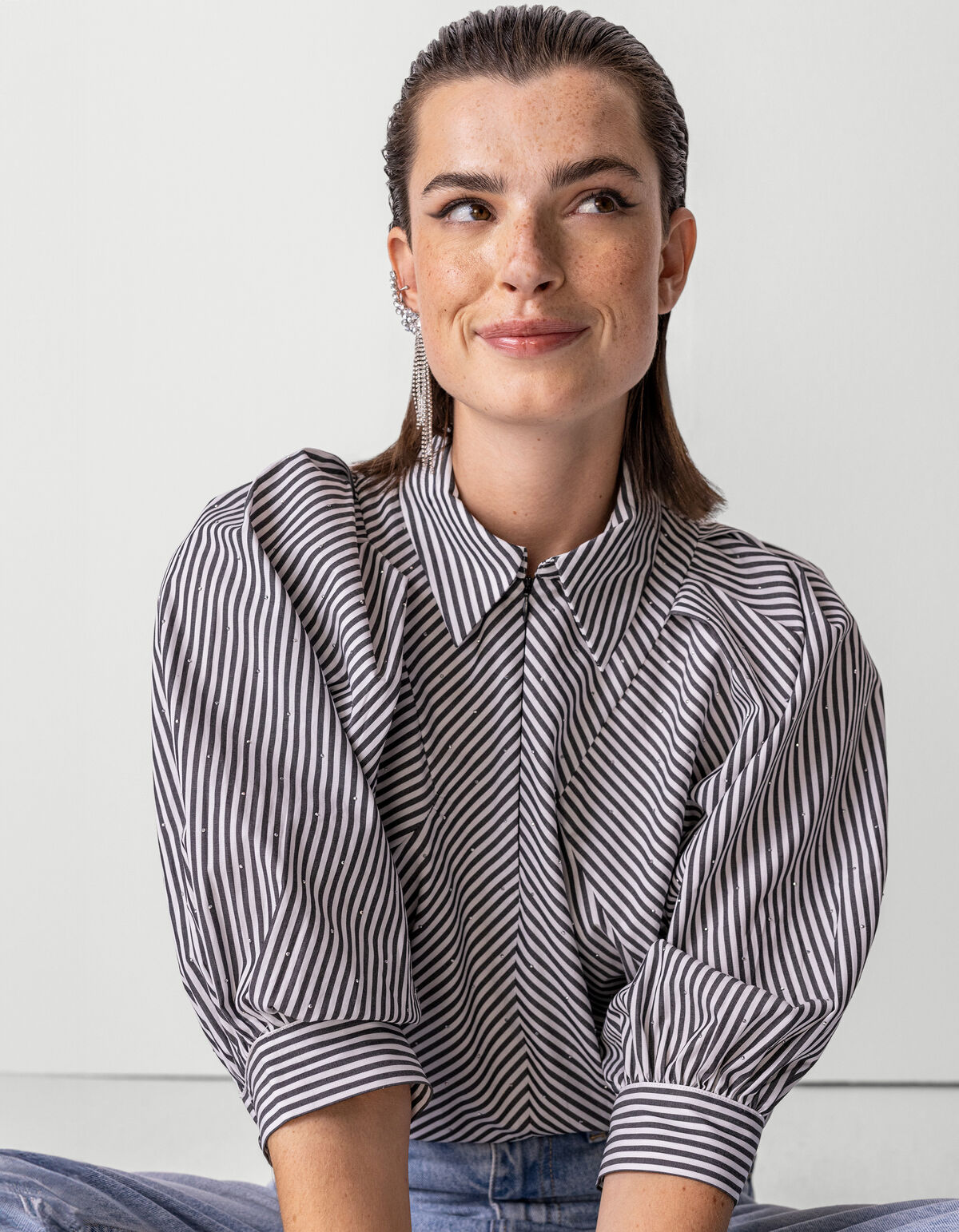 Poplin Strass Blouse Zwart/Wit SHOEBY WOMEN