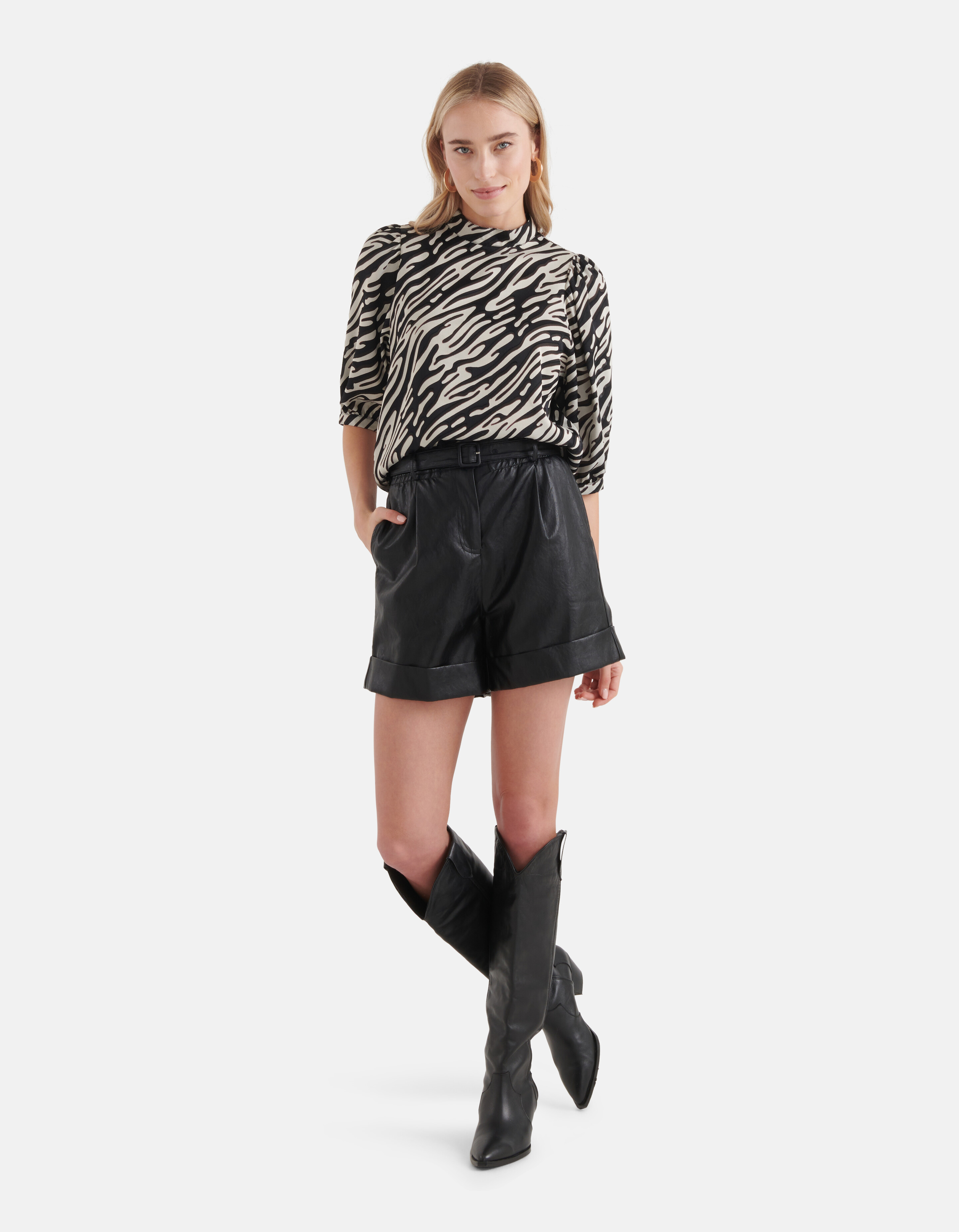 Zebra Burn Out Top Zwart/Wit SHOEBY WOMEN