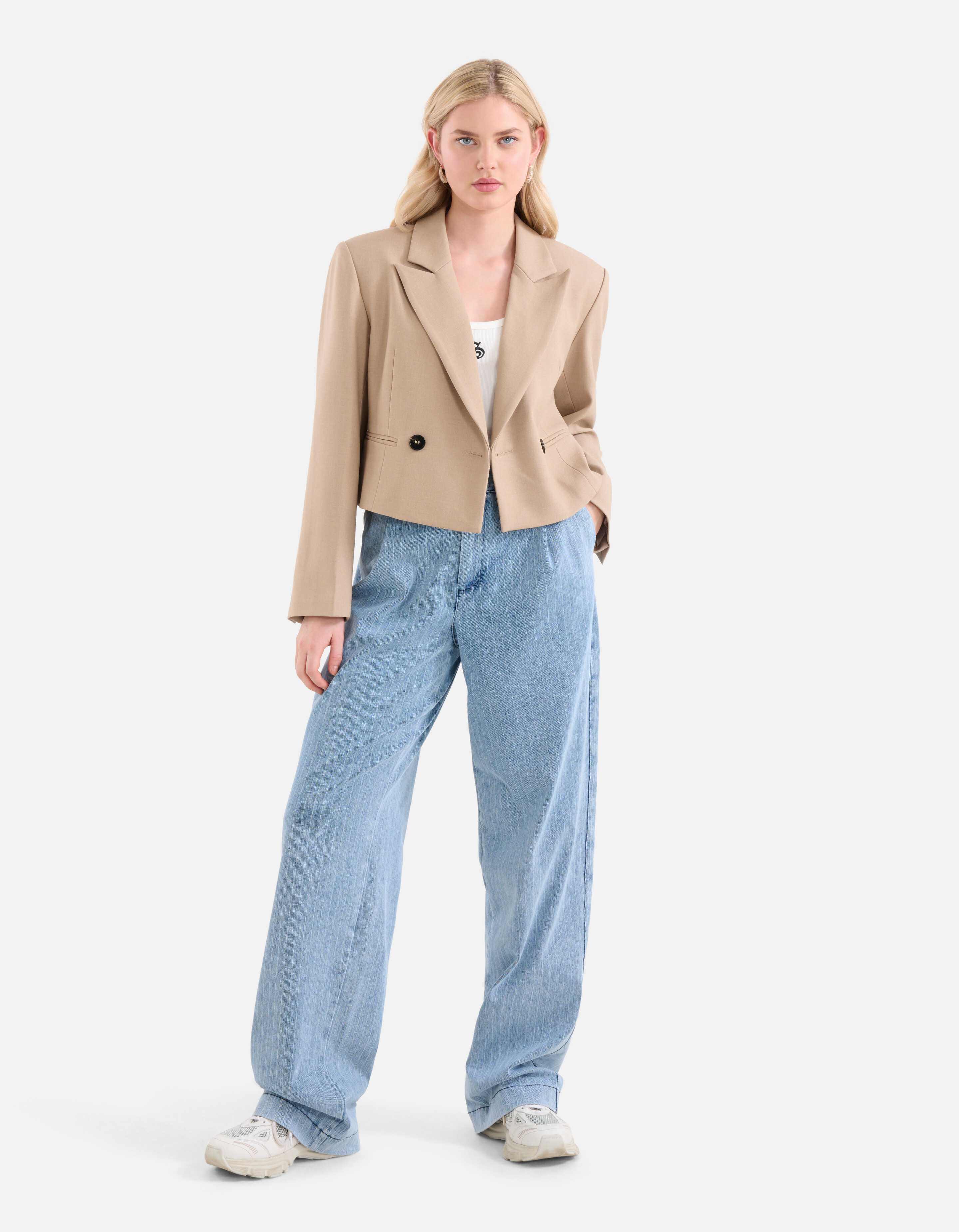 Cropped Blazer Beige SHOEBY WOMEN