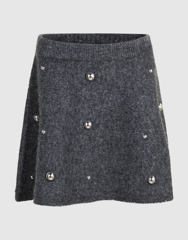 Gebreide Studded Mini Rok Grijs SHOEBY GIRLS