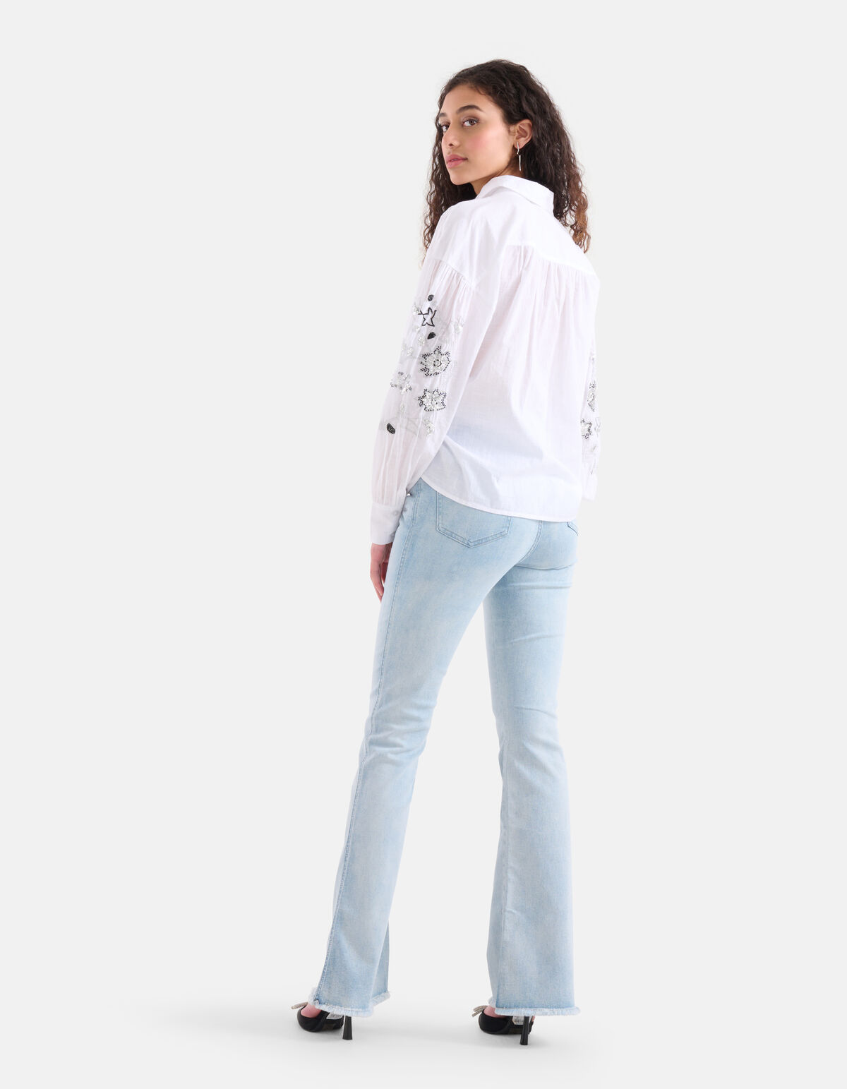 Embroidery Pailletten Blouse Wit SHOEBY WOMEN