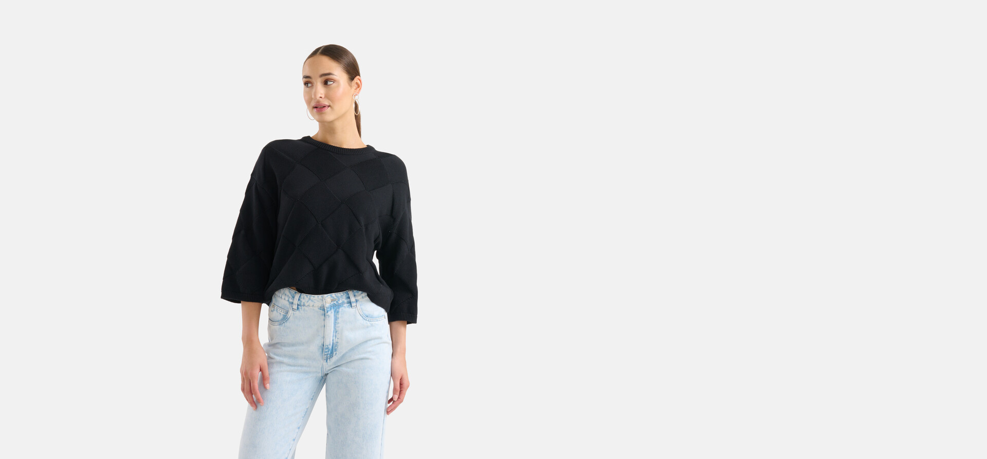 Gebreide Ruiten Trui Zwart SHOEBY WOMEN