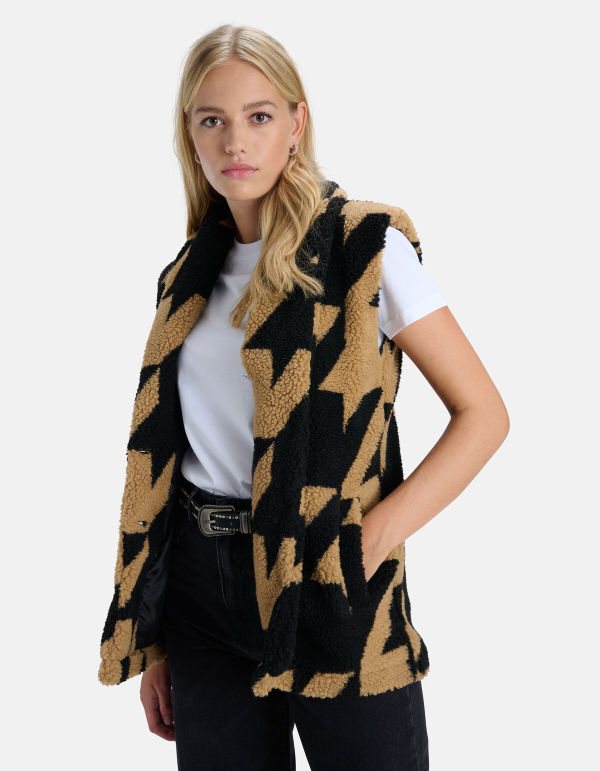 Pied De Poule Teddy Gilet Bruin SHOEBY WOMEN