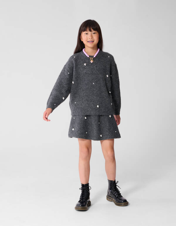 Gebreide Studded Mini Rok Grijs SHOEBY GIRLS