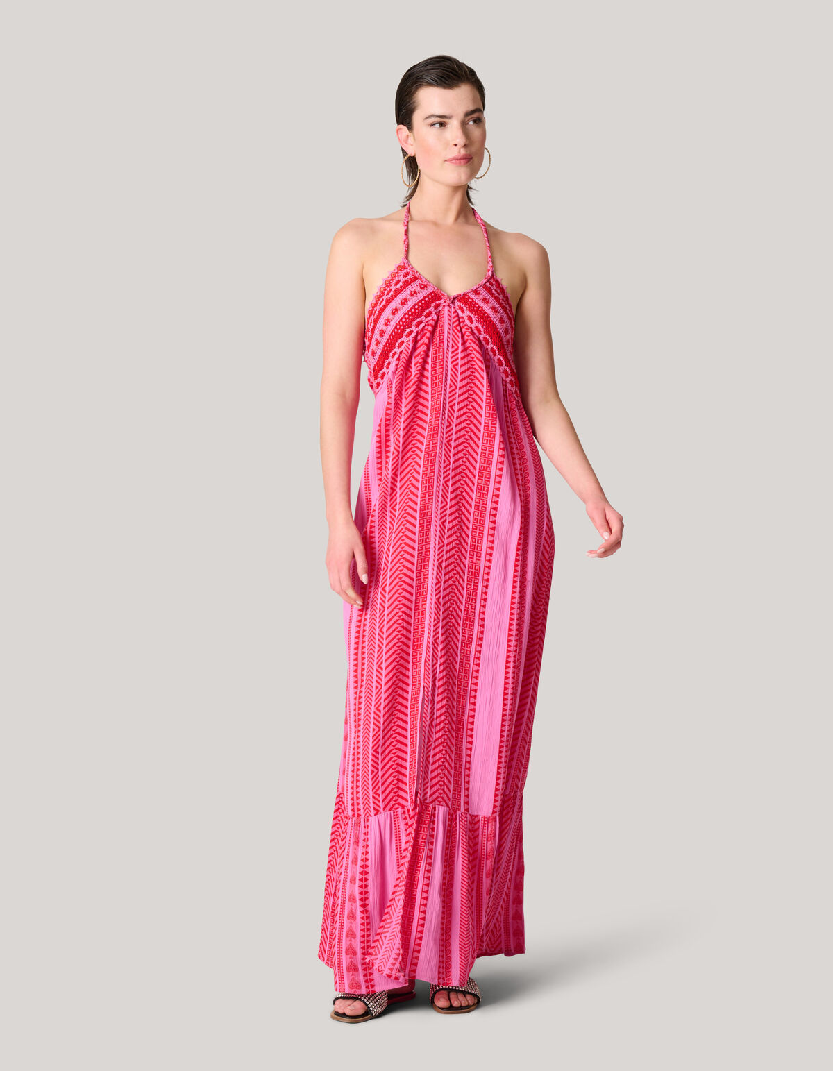 Crinkle Crochet Maxi Jurk Roze SHOEBY WOMEN