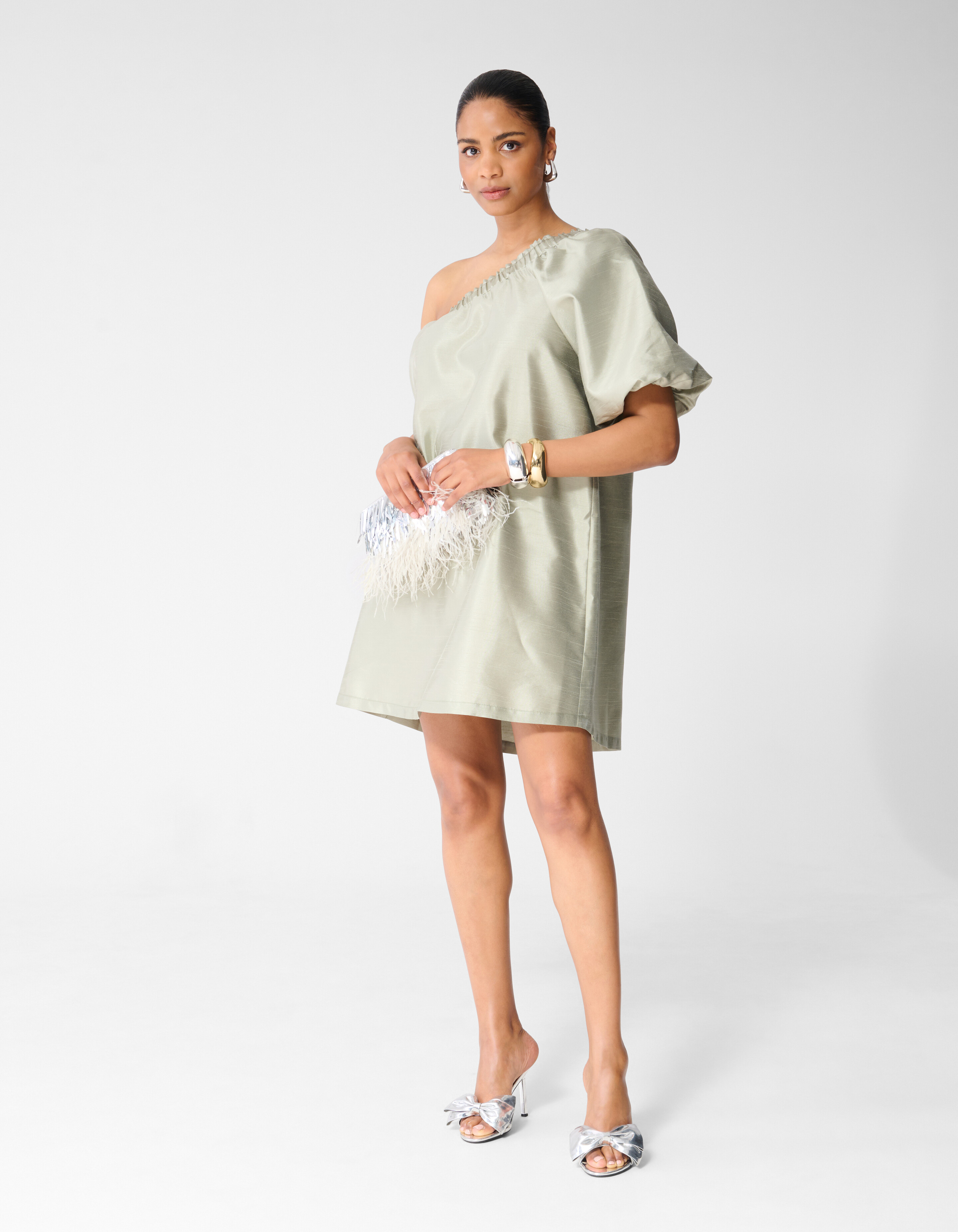 Shiny One Shoulder Mini Jurk Lichtgroen SHOEBY WOMEN