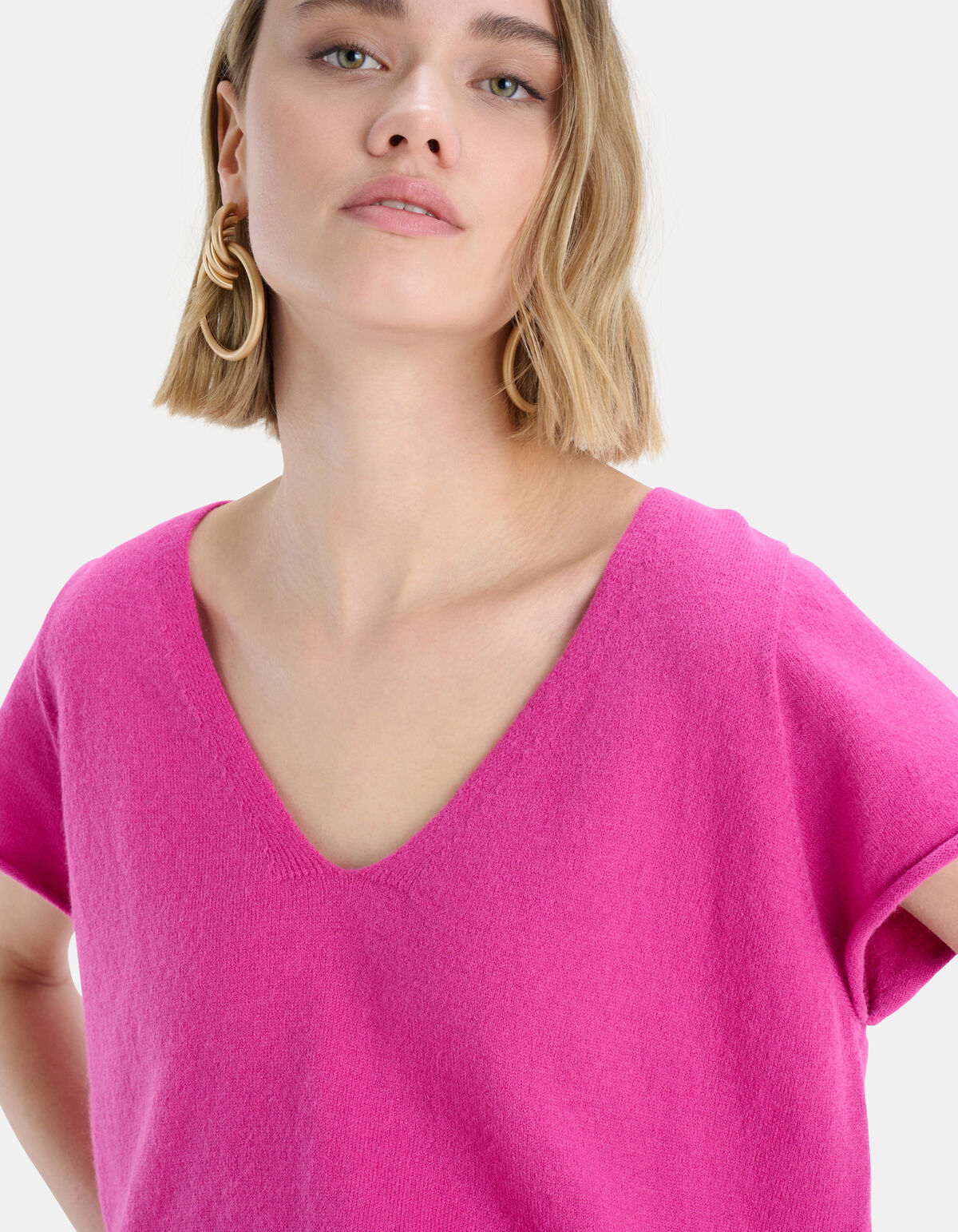 Gebreide V-hals Top Roze EKSEPT