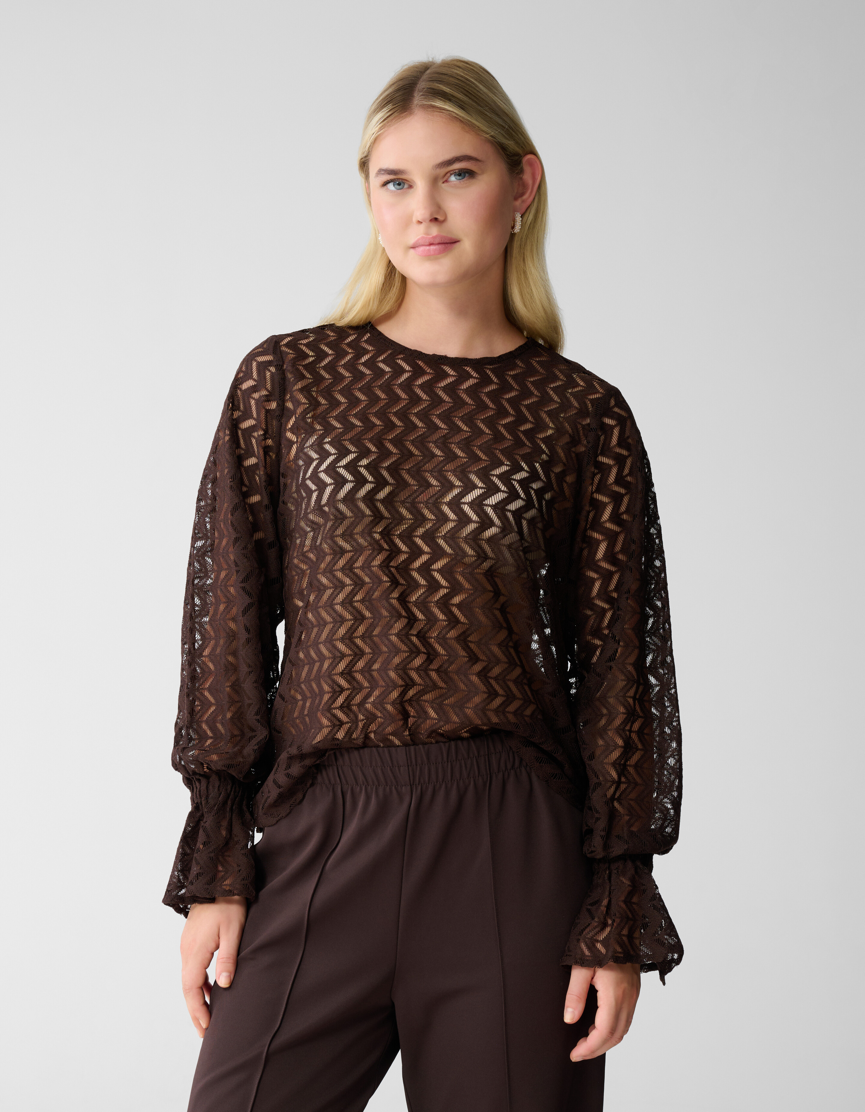 Kanten Zigzag Top Donkerbruin SHOEBY WOMEN