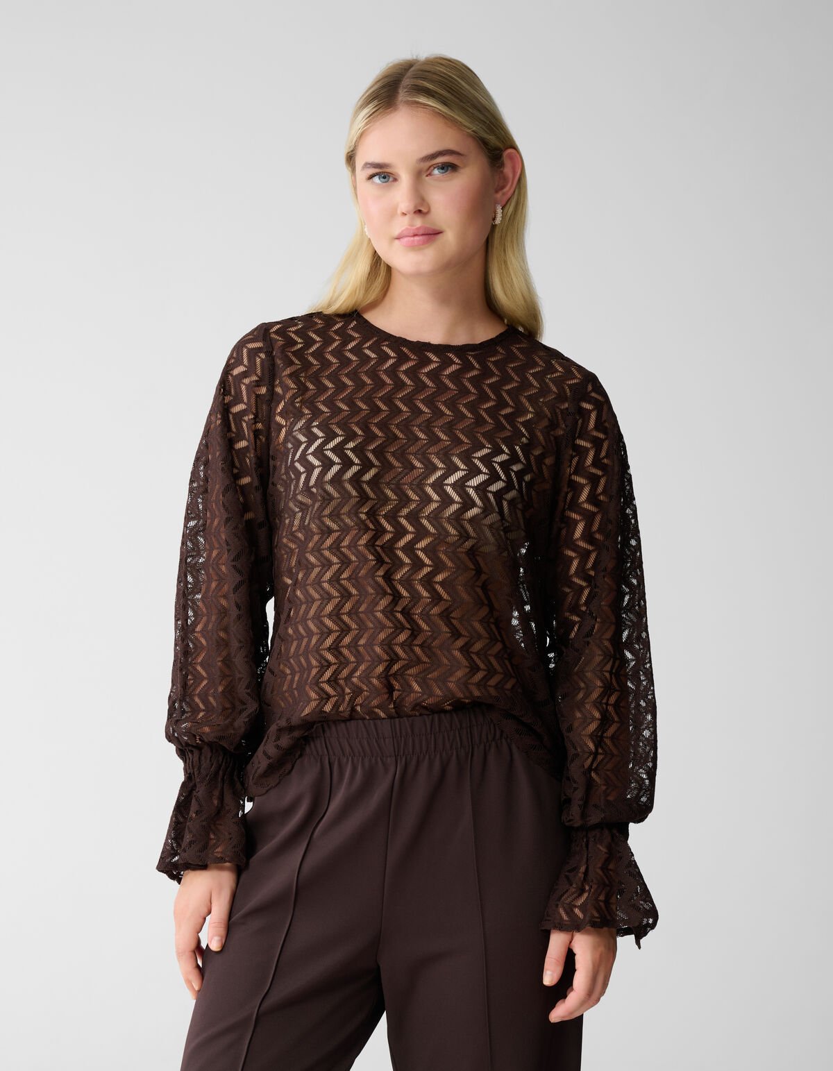 Kanten Zigzag Top Donkerbruin SHOEBY WOMEN