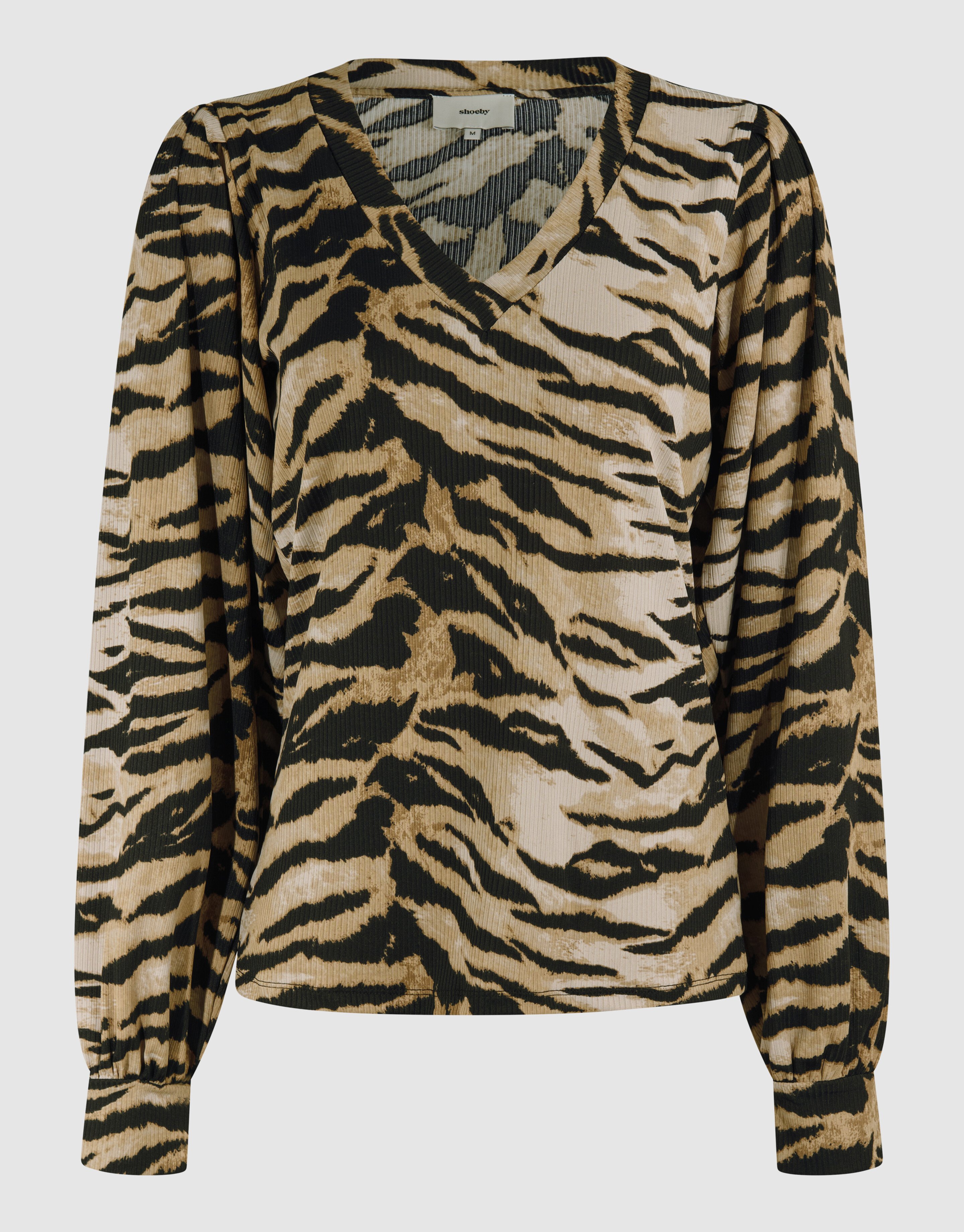 Tijgerprint Rib Jersey Top Bruin SHOEBY WOMEN