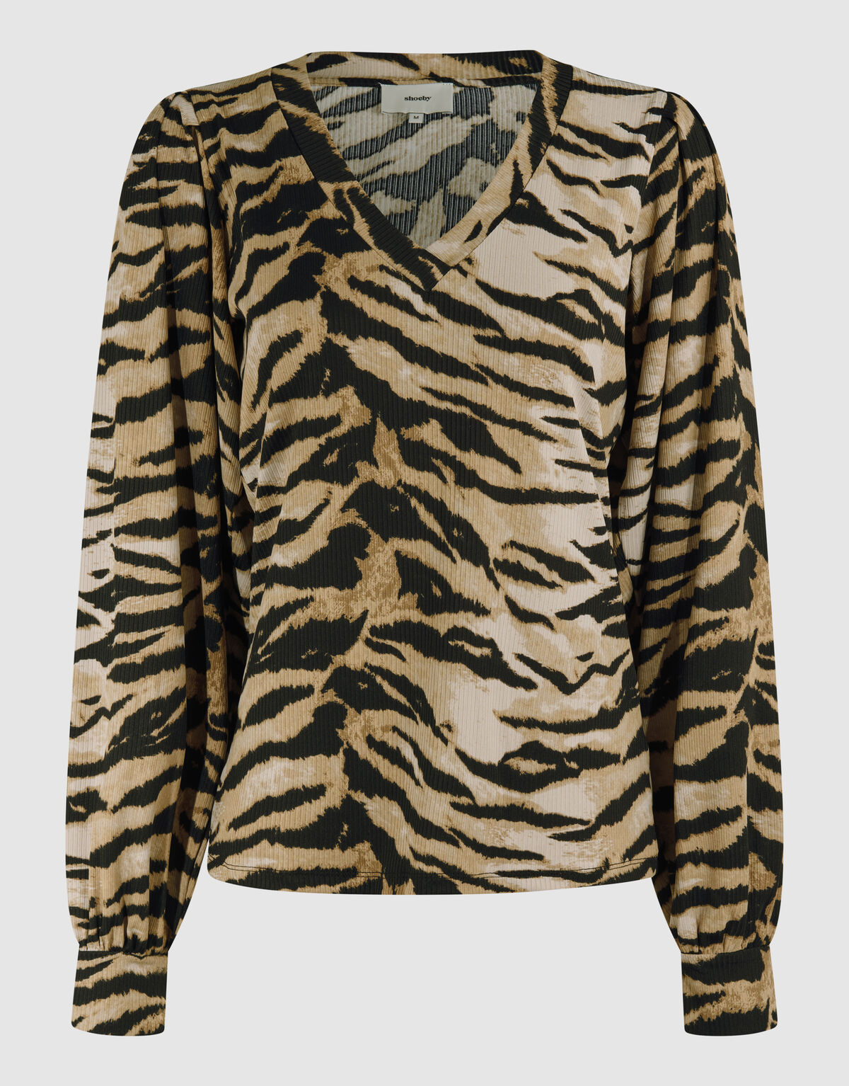 Tijgerprint Rib Jersey Top Bruin SHOEBY WOMEN