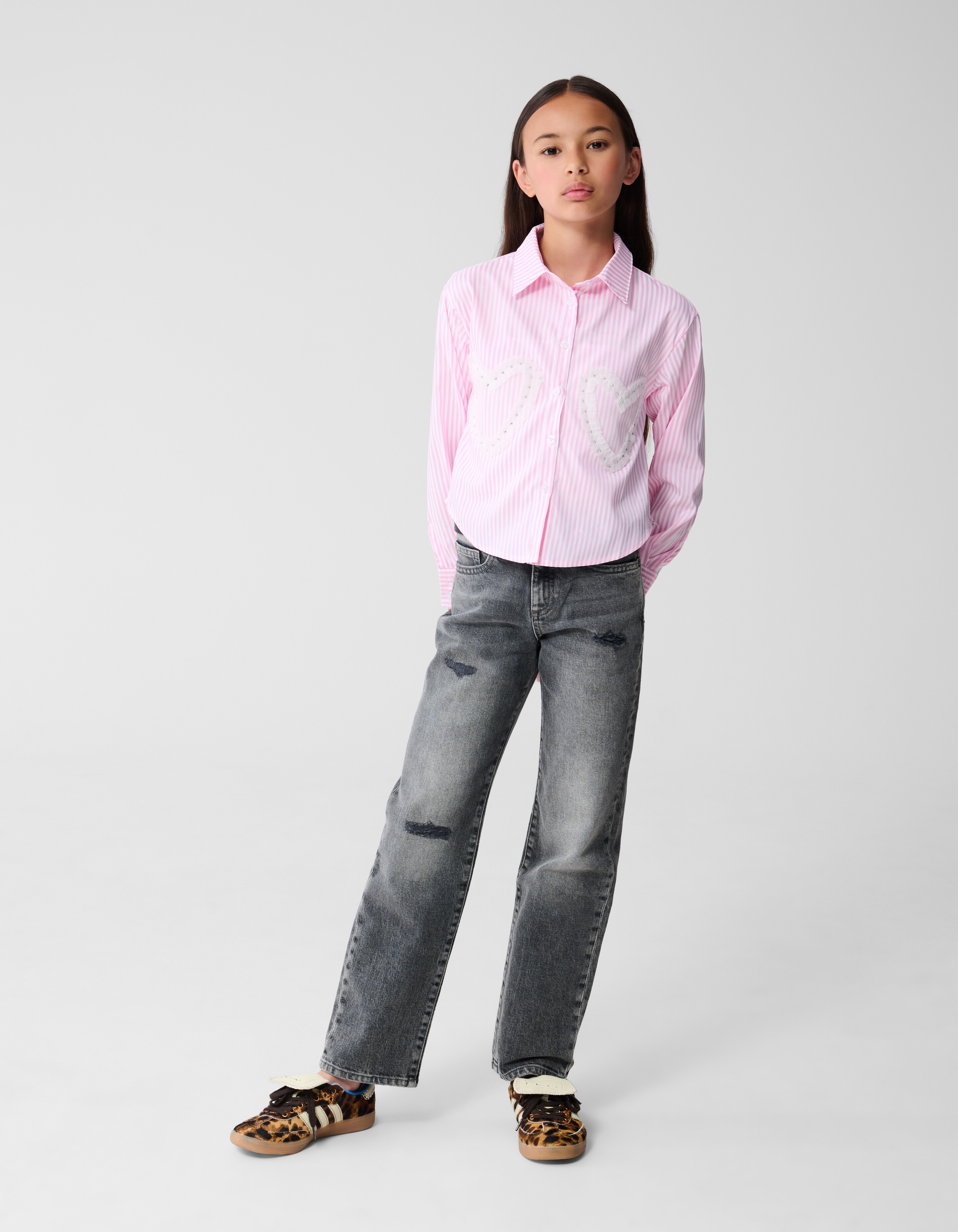 Destroyed Straight Fit Jeans Donkergrijs SHOEBY GIRLS