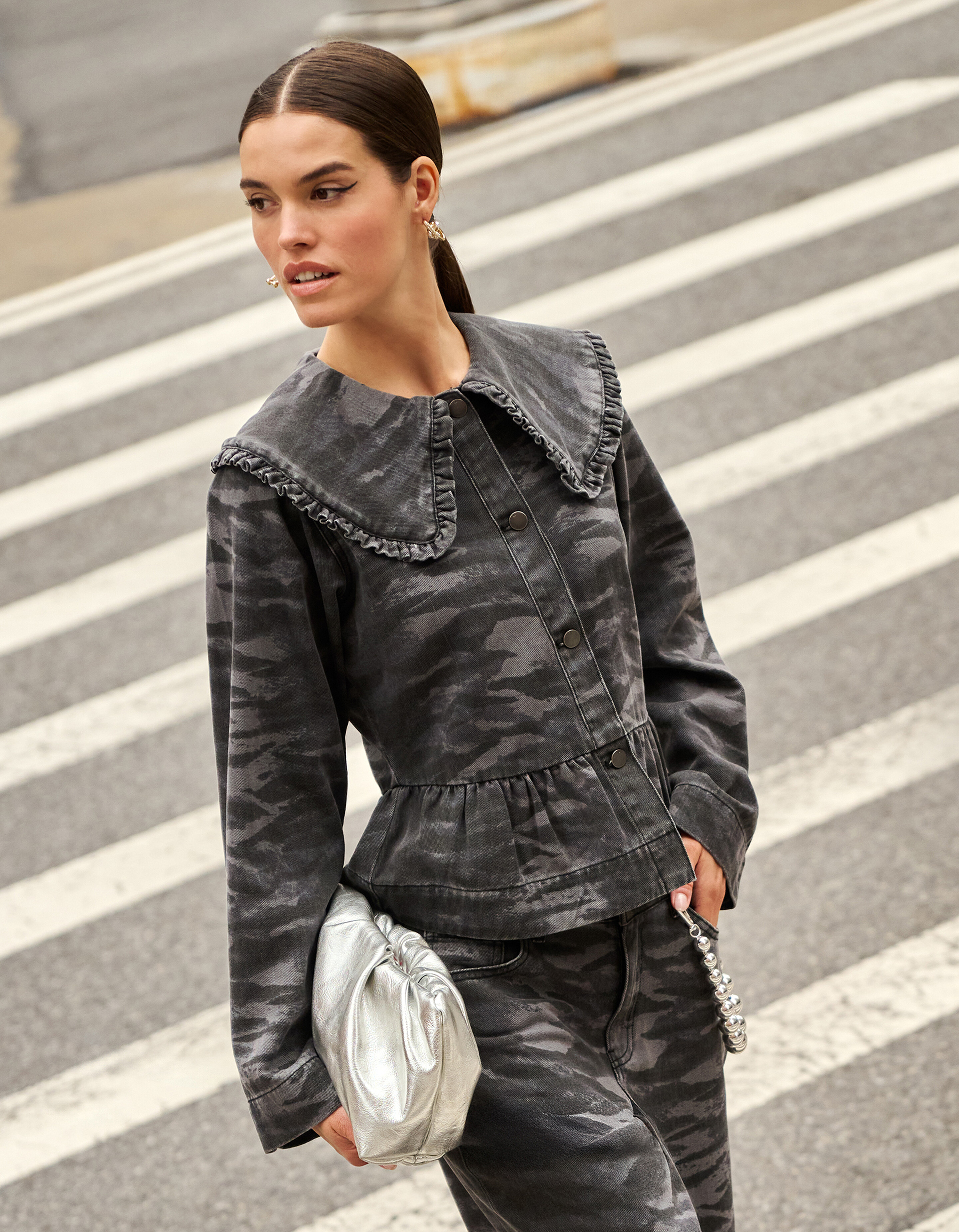 Tijger Collar Blouse Donkergrijs SHOEBY WOMEN