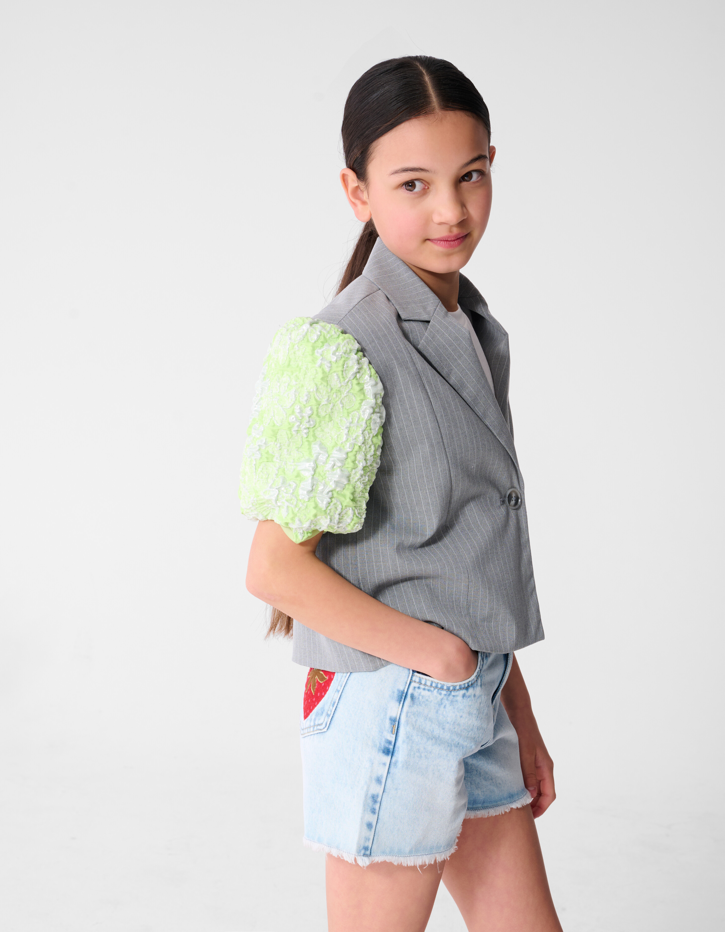 Jacquard Short Sleeve Blazer Grijs SHOEBY GIRLS