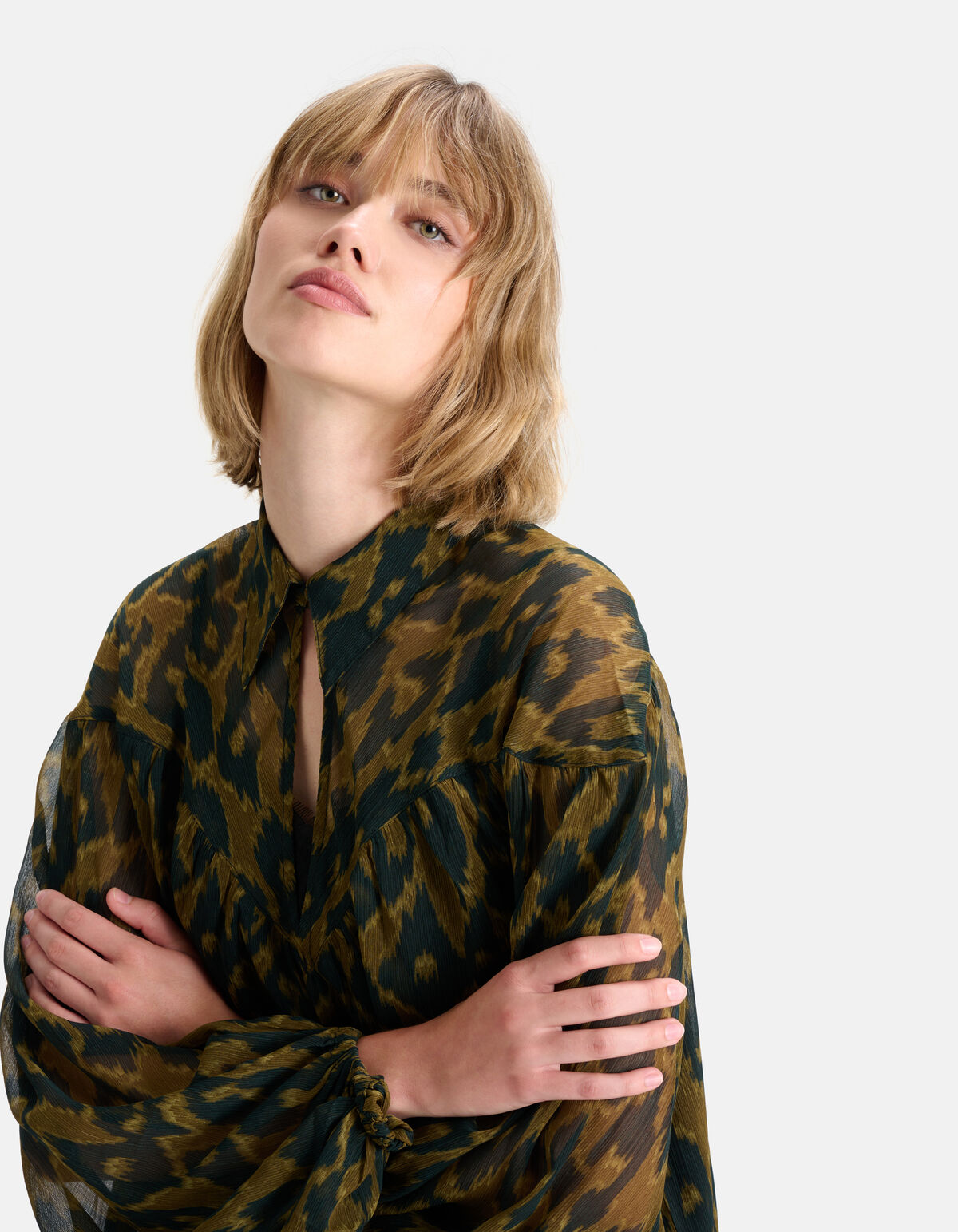 Leopard Print Blouse Donkergroen SHOEBY WOMEN