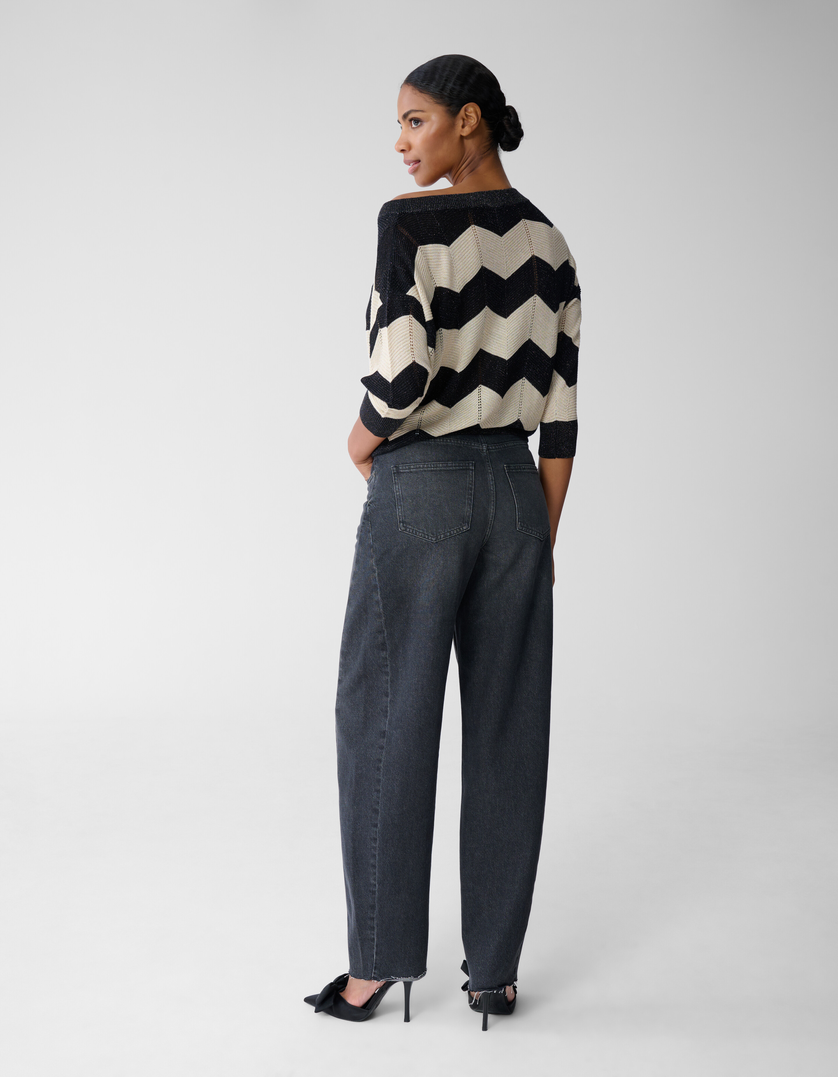 Glitter Stripe Vleermuis Trui Zand SHOEBY WOMEN