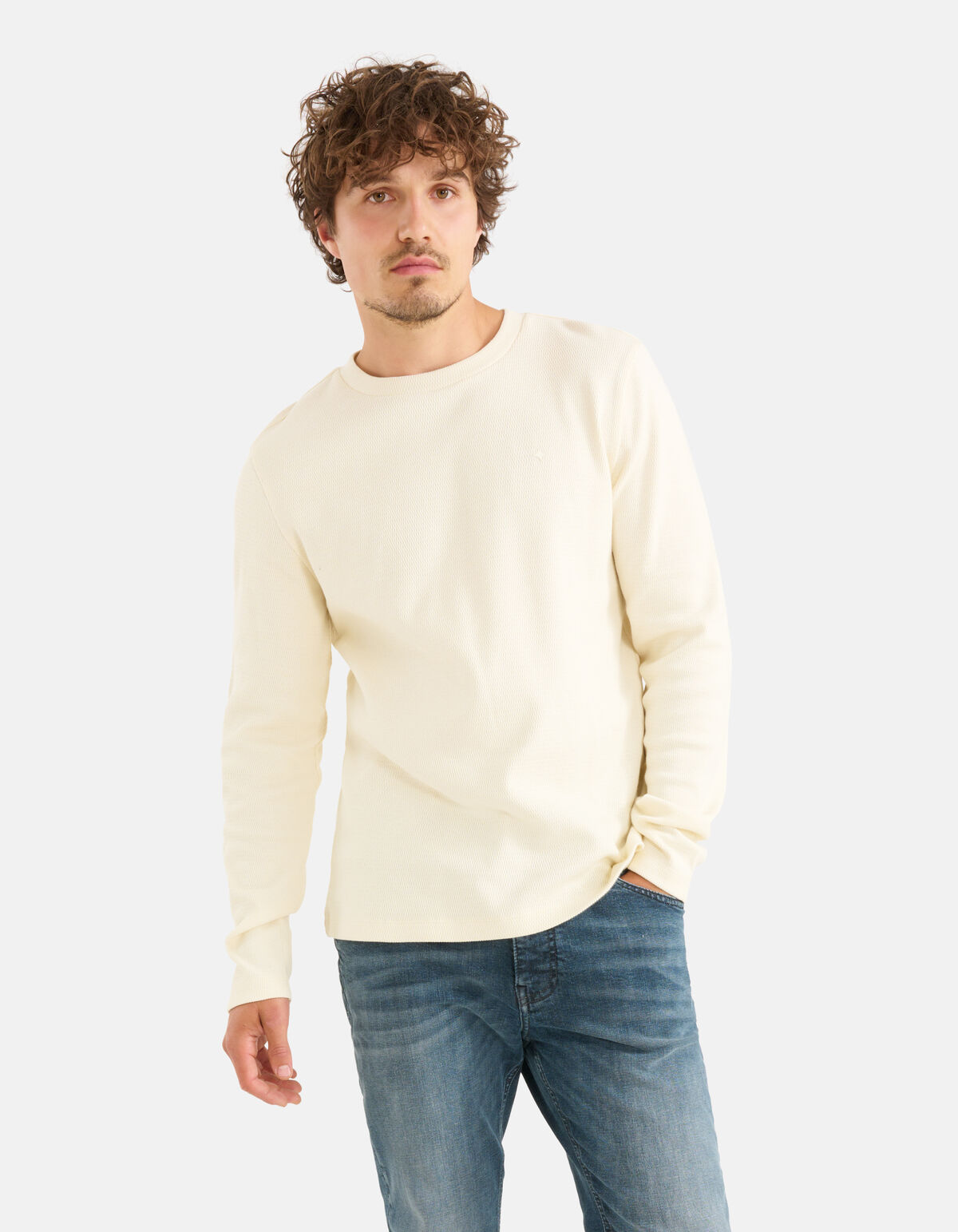 Structuur Longsleeve Gebroken Wit SHOEBY MEN