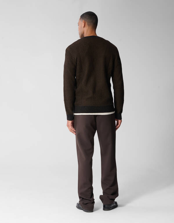 Waffle Crewneck Trui Donkerbruin SHOEBY MEN