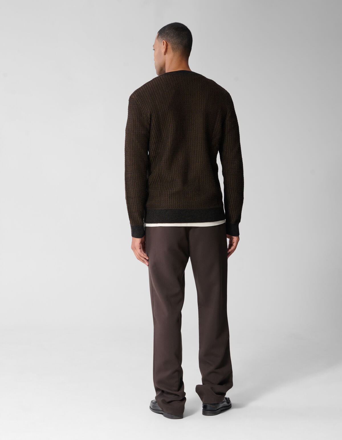 Waffle Crewneck Trui Donkerbruin SHOEBY MEN
