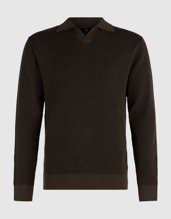 Gebreide Longsleeve Polo Trui Donkerbruin SHOEBY MEN