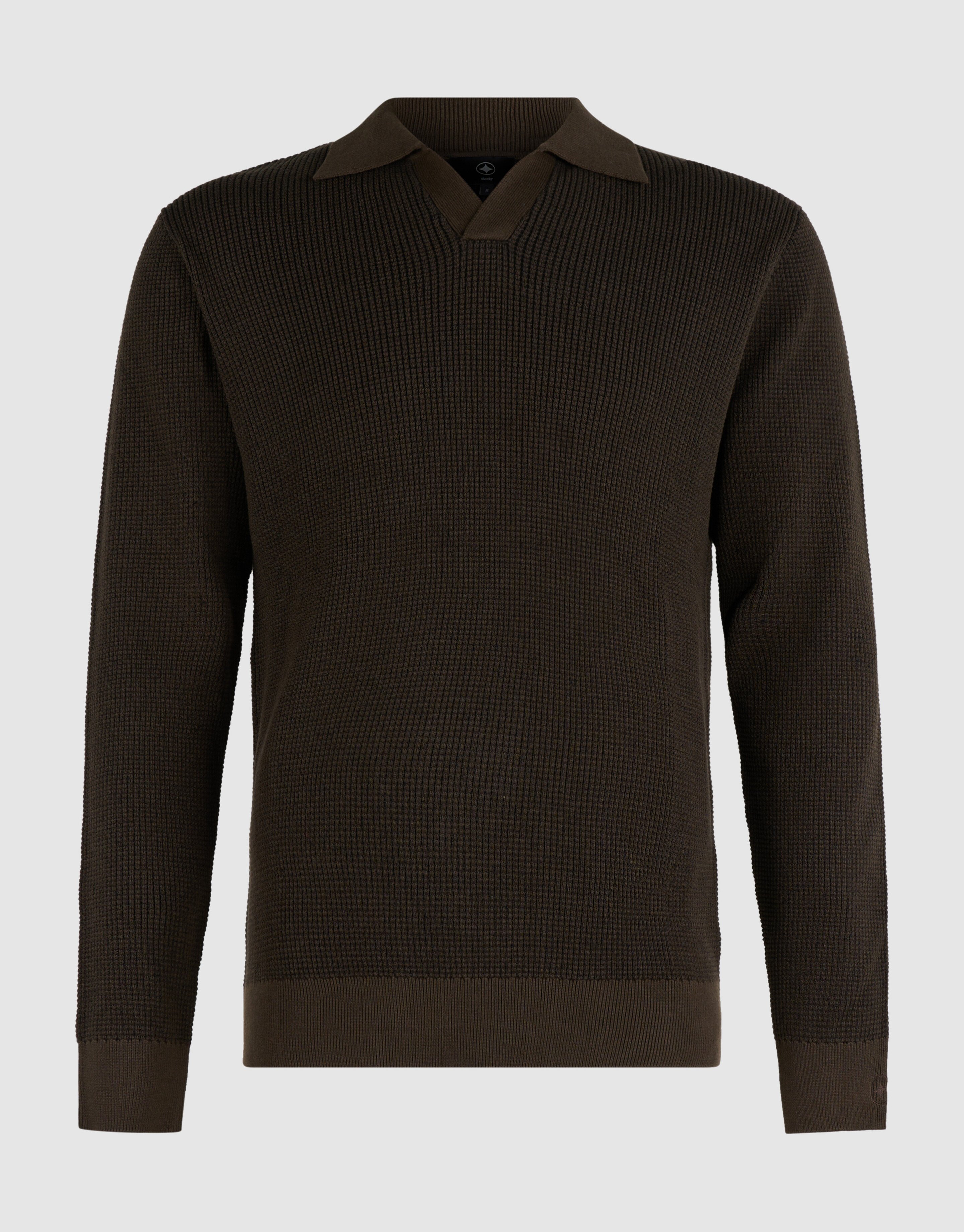 Gebreide Longsleeve Polo Trui Donkerbruin SHOEBY MEN