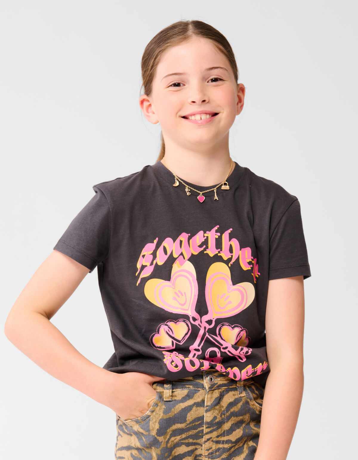 Together Artwork T-shirt Donkergrijs SHOEBY GIRLS