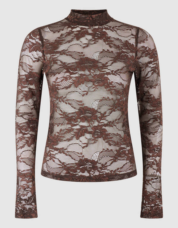 Kanten Top Donkerbruin SHOEBY WOMEN