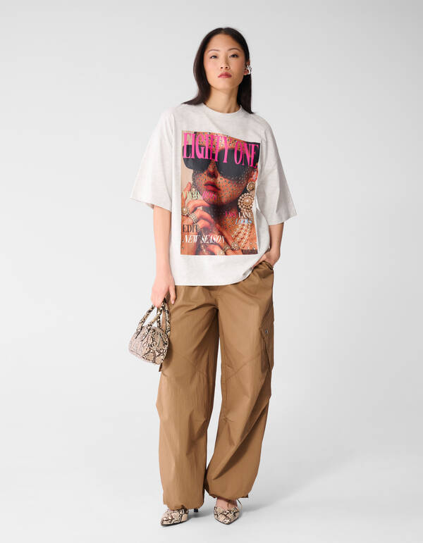 Oversized Magazine Artwork T-shirt Lichtgrijs SHOEBY WOMEN