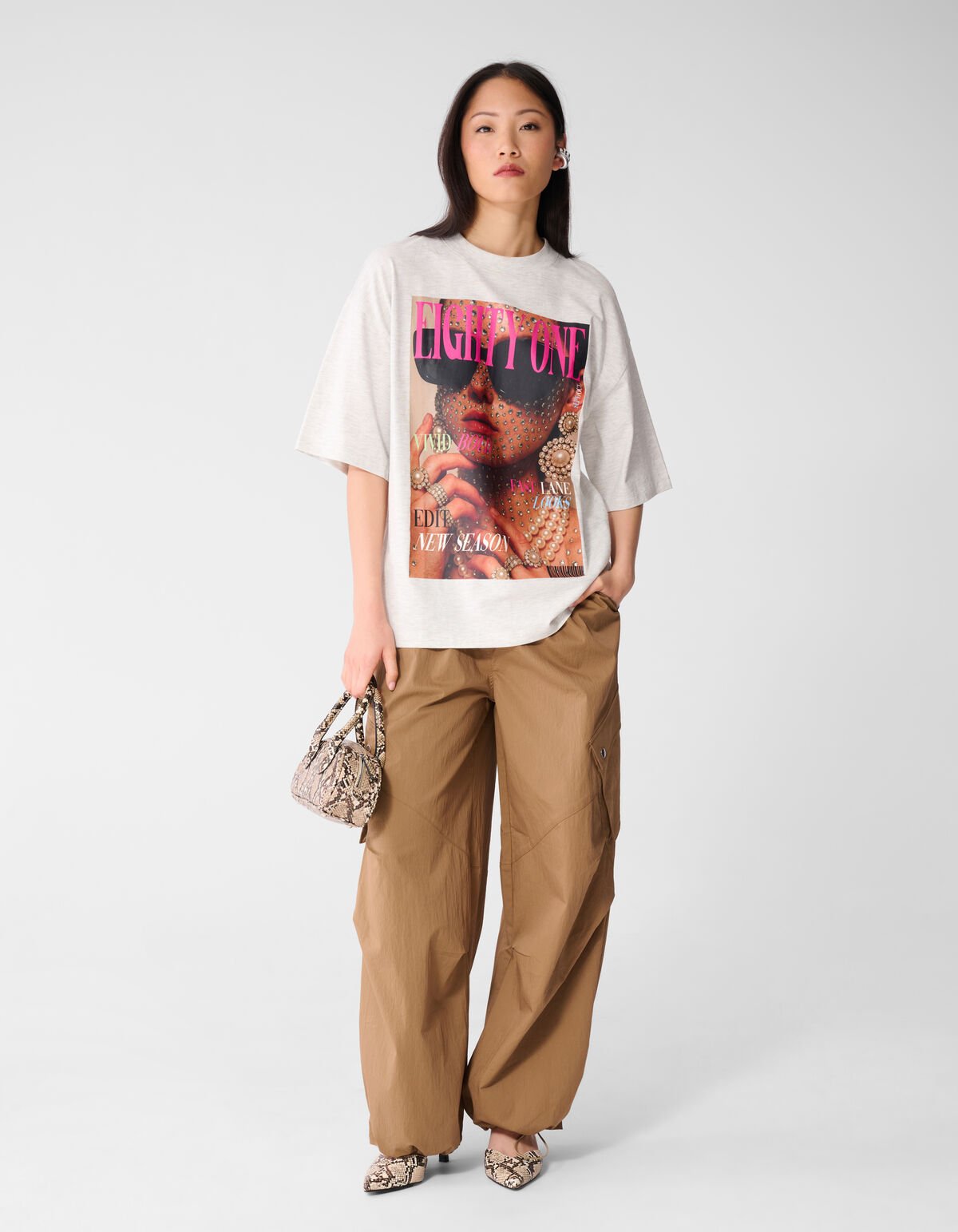 Oversized Magazine Artwork T-shirt Lichtgrijs SHOEBY WOMEN
