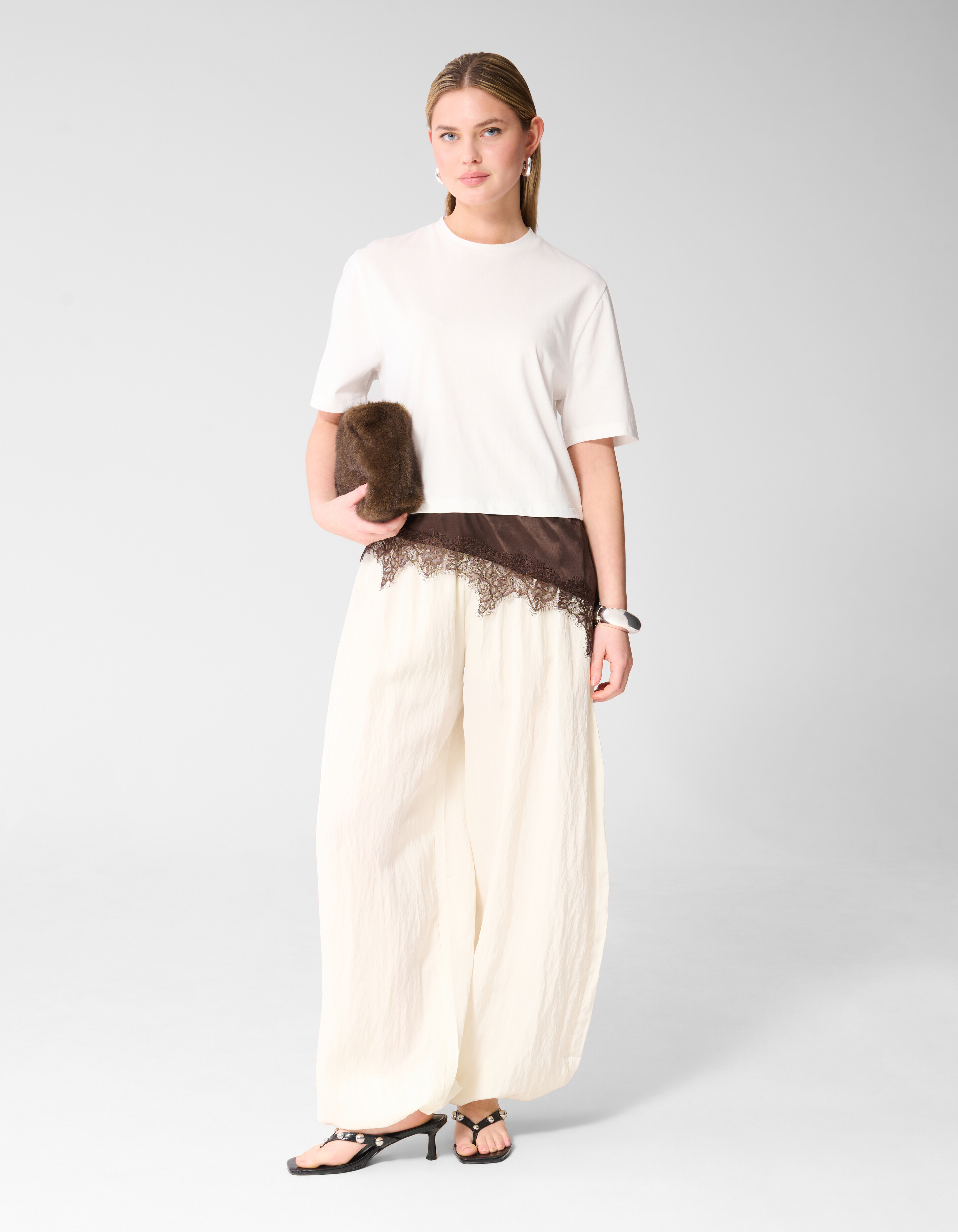Kanten Satijnen T-shirt Wit SHOEBY WOMEN
