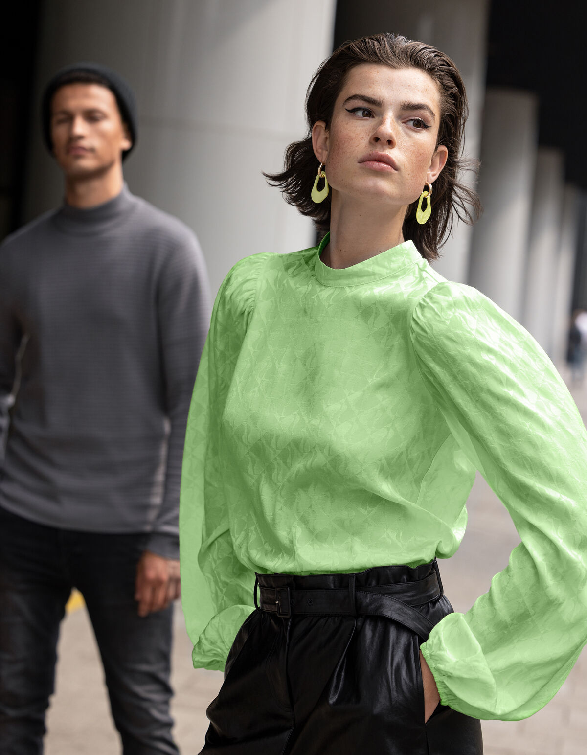 Satijnen Jacquard Blouse Groen SHOEBY WOMEN