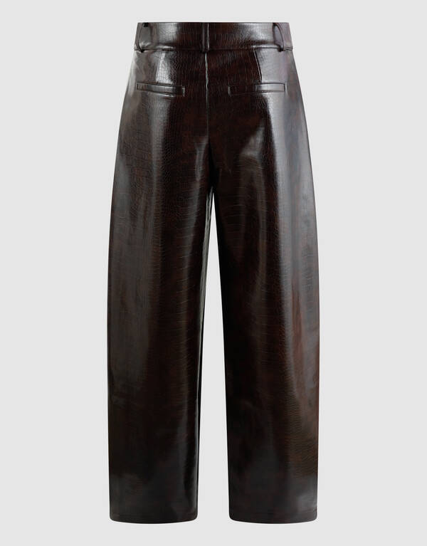Croco Barrel Fit Broek Donkerbruin SHOEBY WOMEN