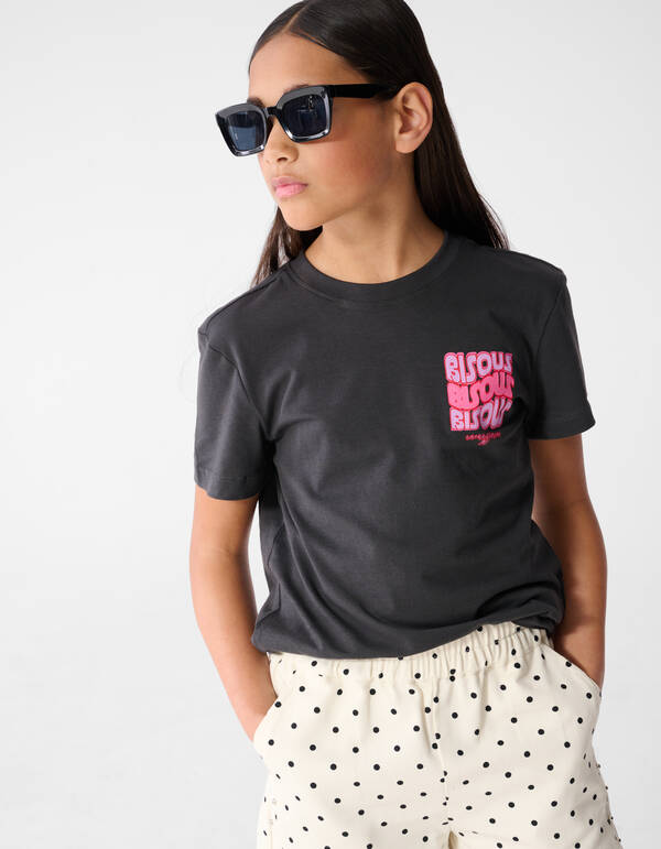 Bisous Glitter Artwork T-shirt Donkergrijs SHOEBY GIRLS