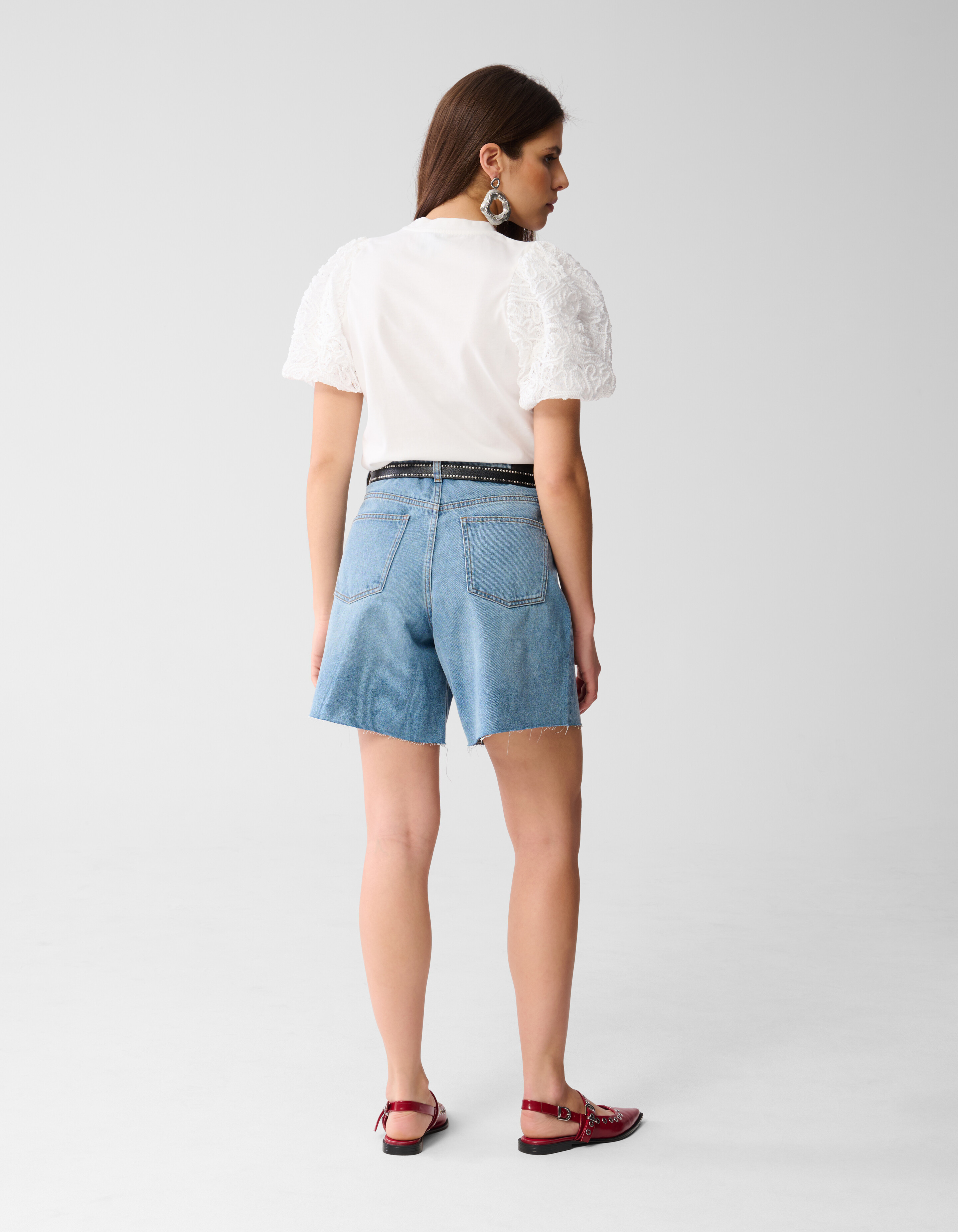 Puff Embroidery T-shirt Wit SHOEBY WOMEN