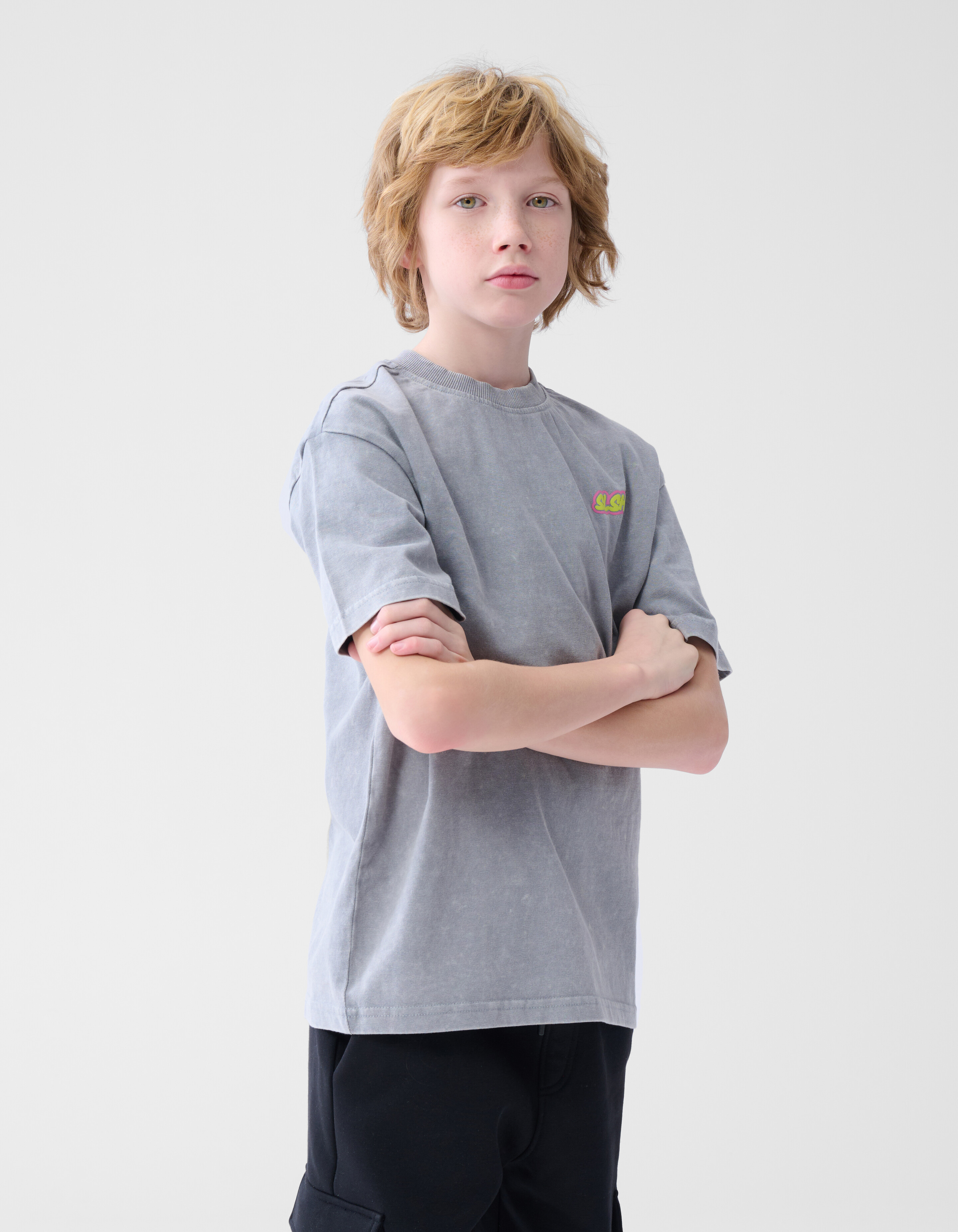 Tekst T-shirt Washed Lichtgrijs SHOEBY BOYS