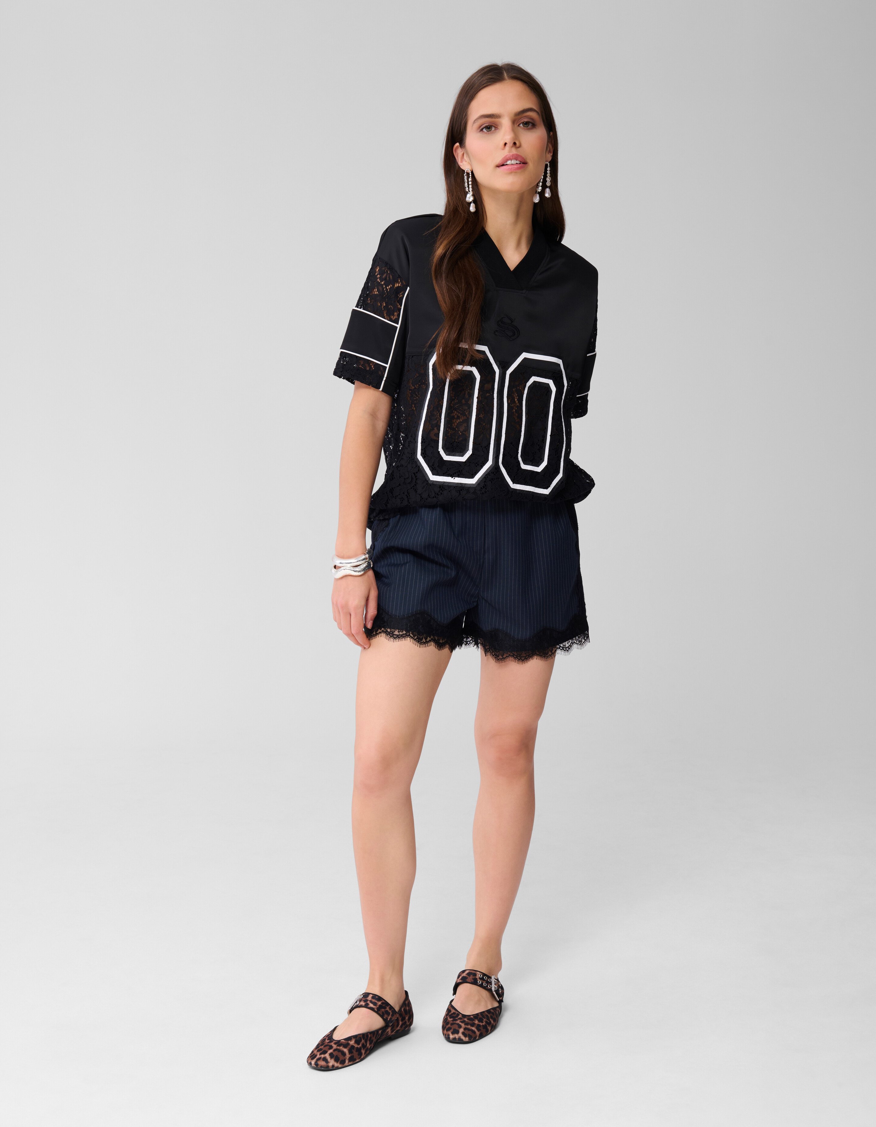 Oversized Kanten Baseball T-shirt Zwart SHOEBY WOMEN