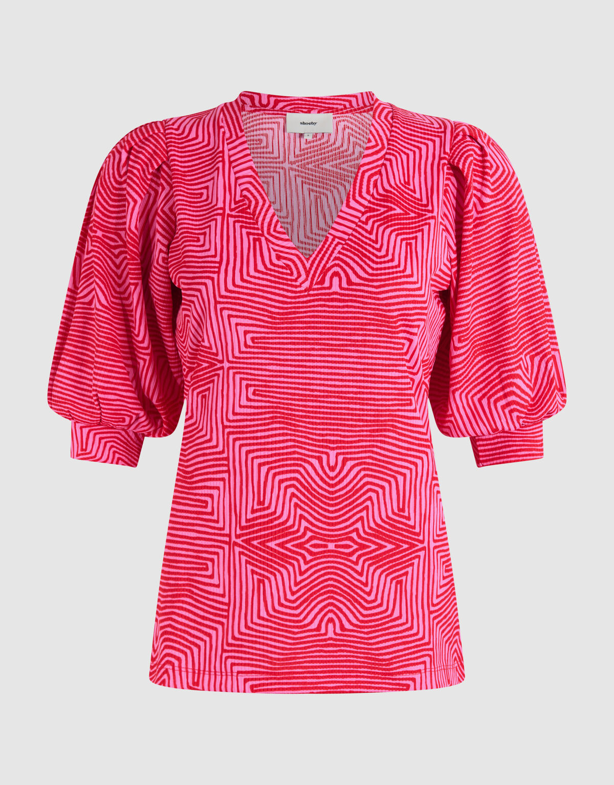 Printed Rib Jersey Top Roze/Rood SHOEBY WOMEN