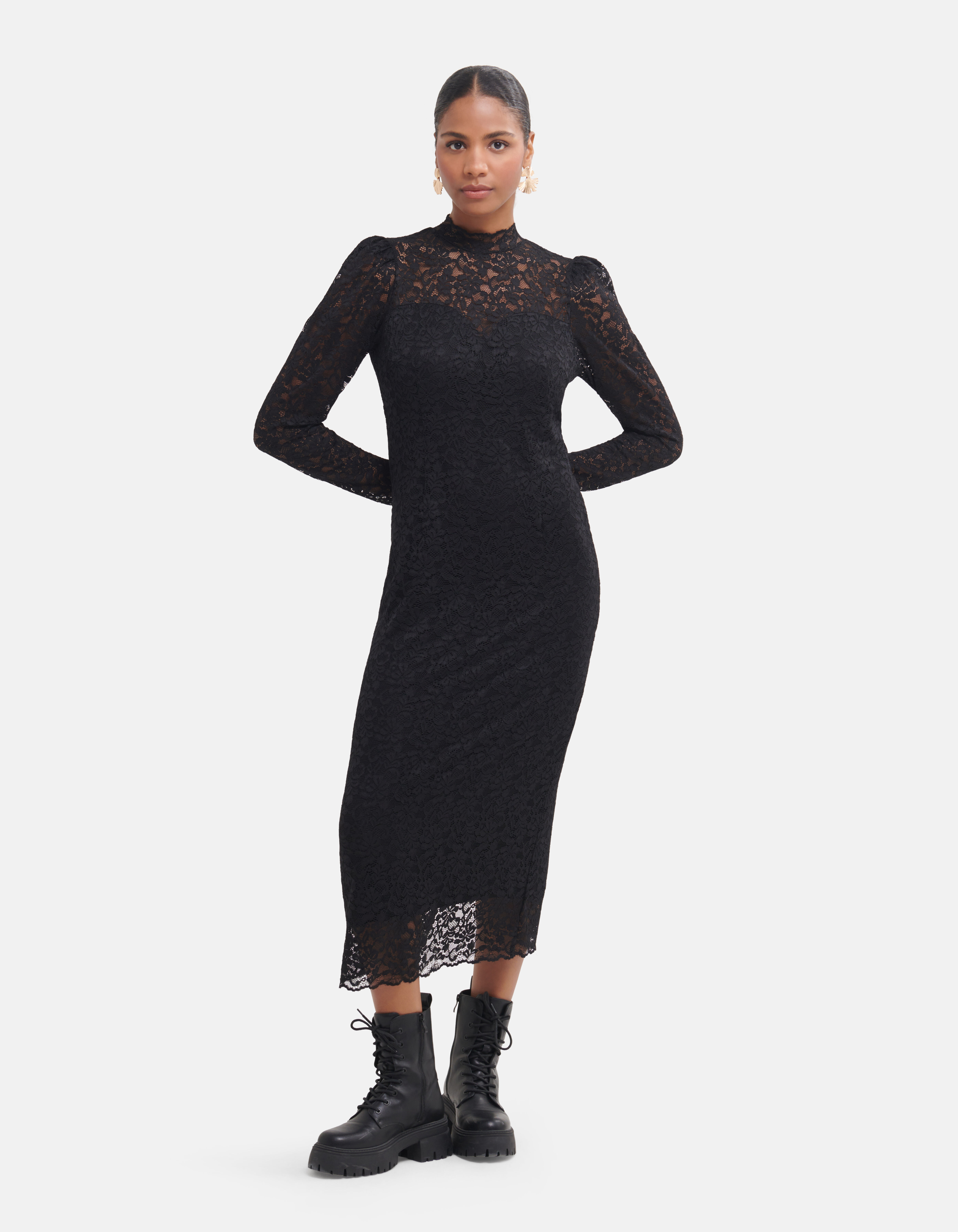 Kanten Maxi Jurk Zwart Shoeby