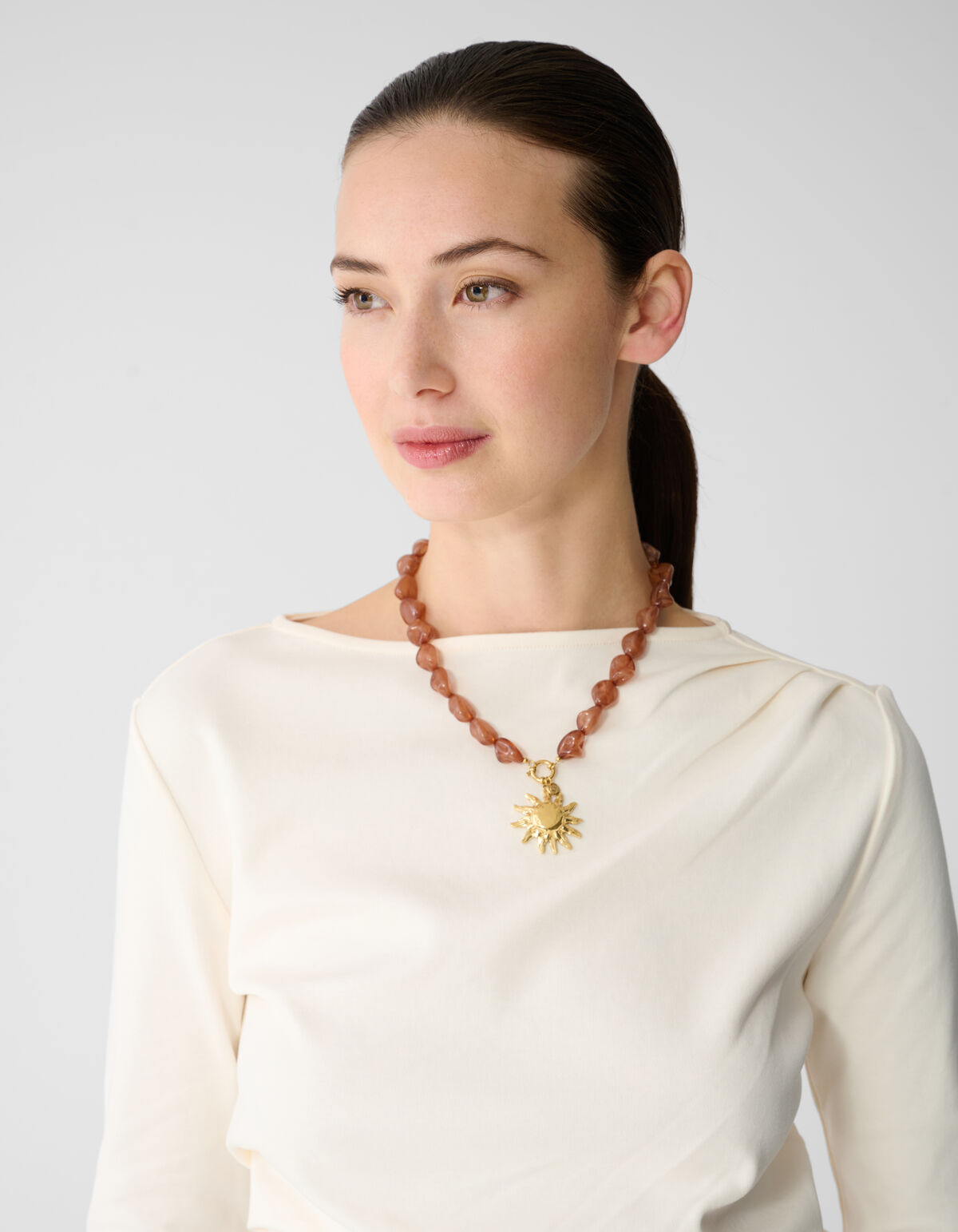 Big Beaded Sun Ketting Bruin SHOEBY ACCESSOIRES