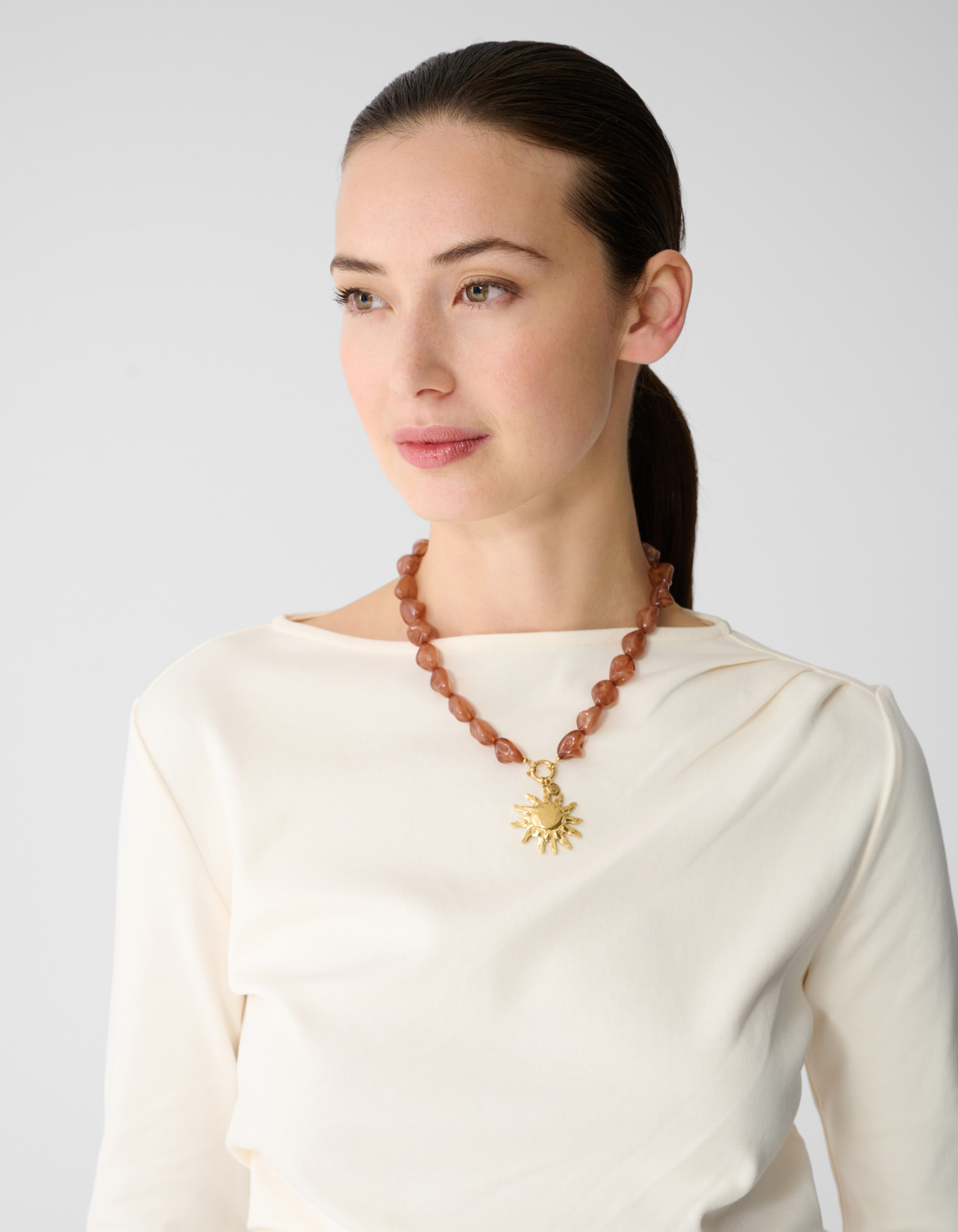 Big Beaded Sun Ketting Bruin SHOEBY ACCESSOIRES