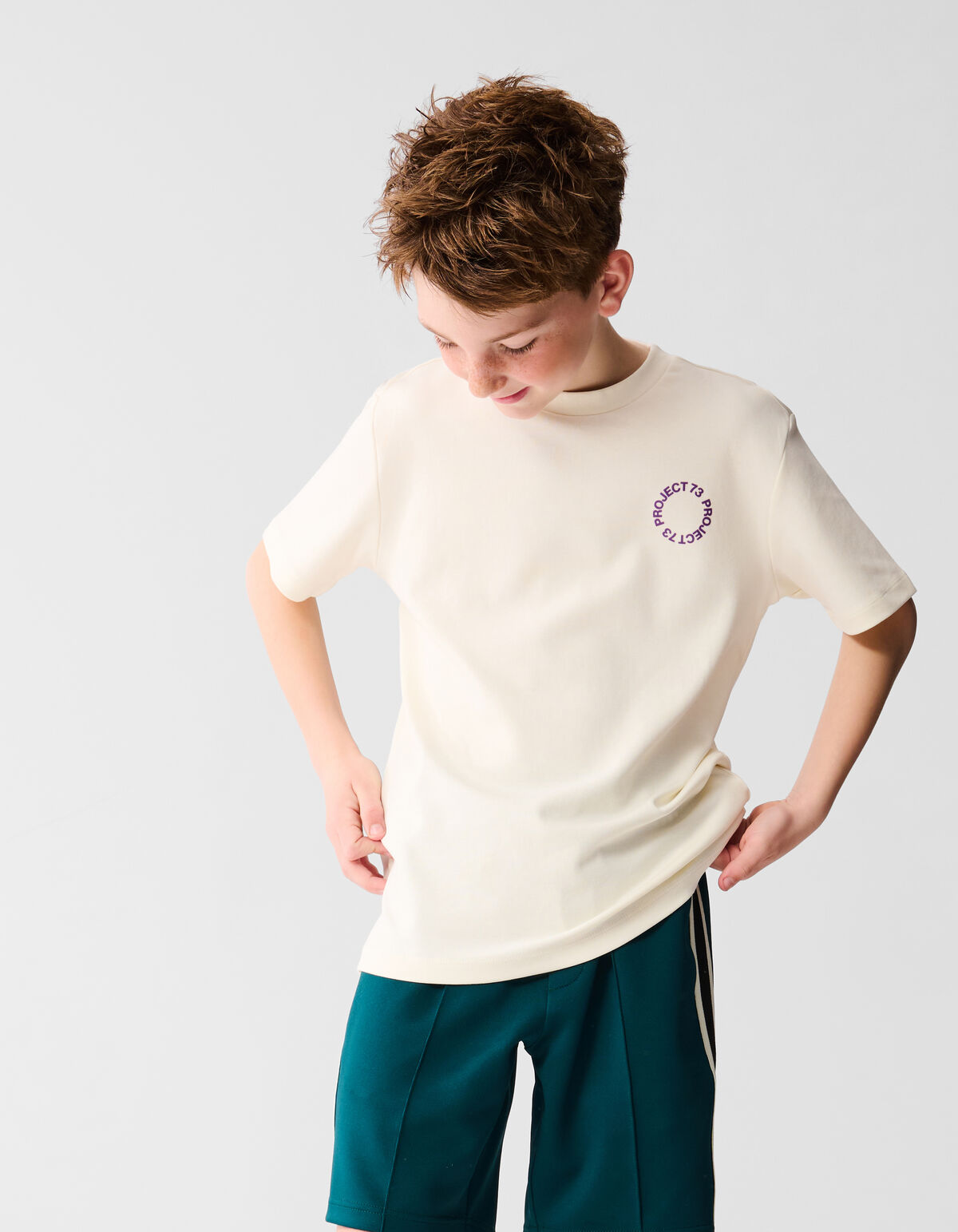 Tekst T-shirt Gebroken Wit SHOEBY BOYS