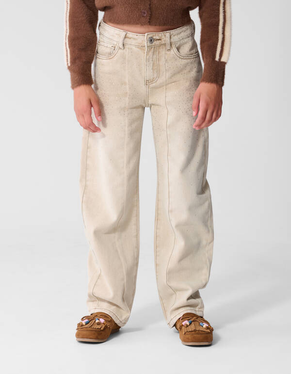 Strass Barrel Fit Jeans Zand SHOEBY GIRLS