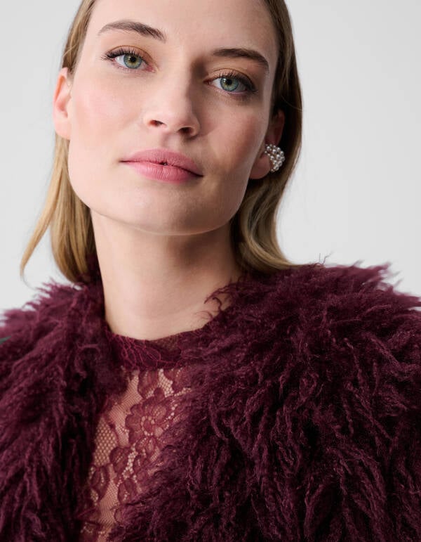 Oversized Teddy Gilet Donkerrood SHOEBY WOMEN