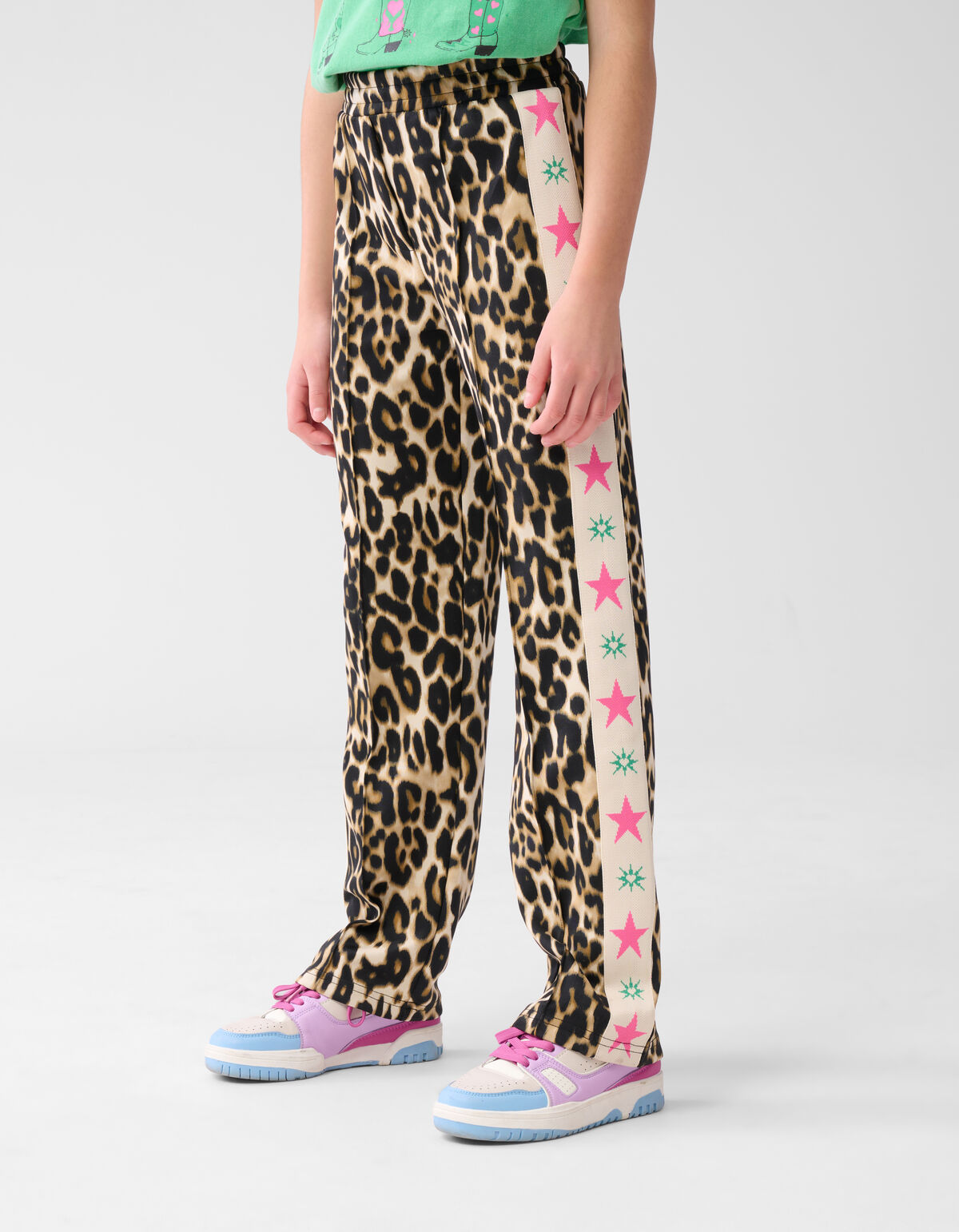 Sporty Wide Leg Leopard Broek Bruin SHOEBY GIRLS