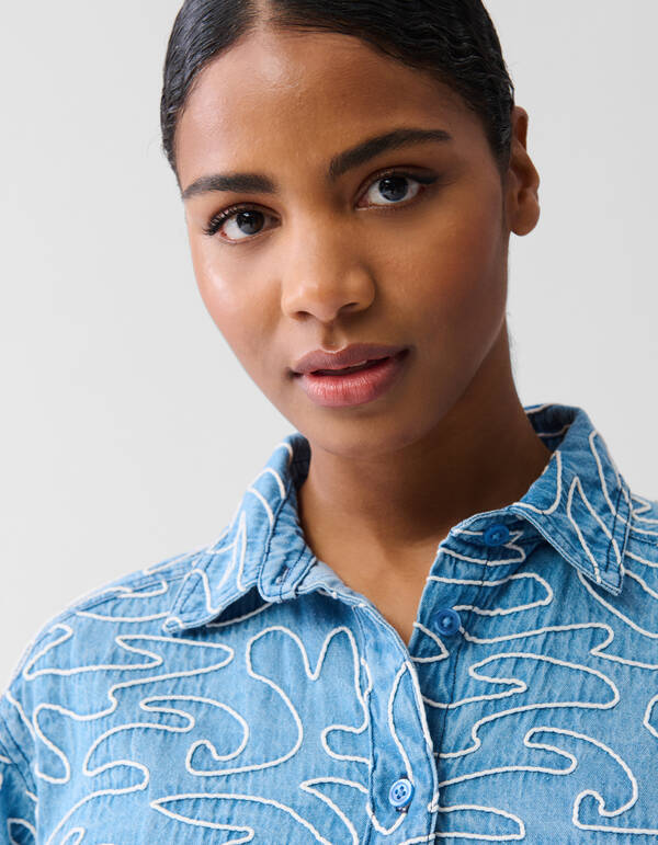 Embroidery Cord Jurk Denim Blauw SHOEBY WOMEN