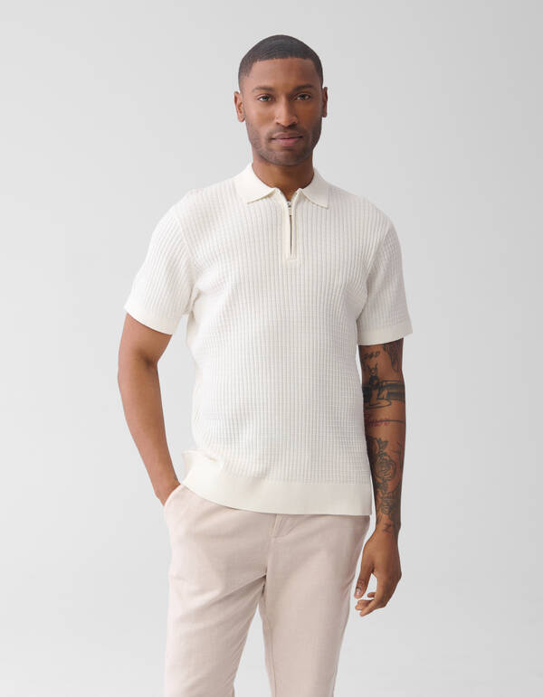 Half Zip Polo Gebroken Wit SHOEBY MEN