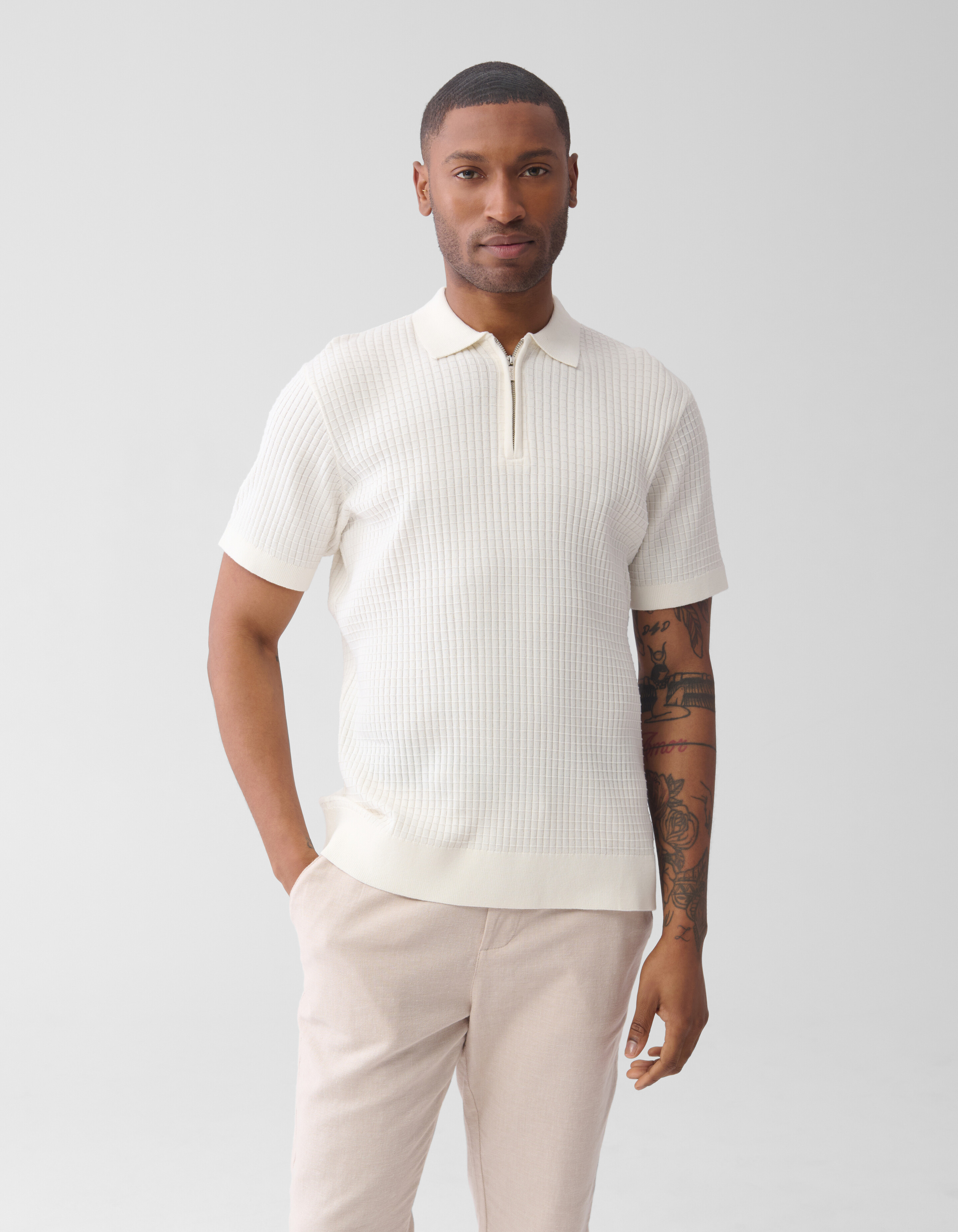 Half Zip Polo Gebroken Wit SHOEBY MEN