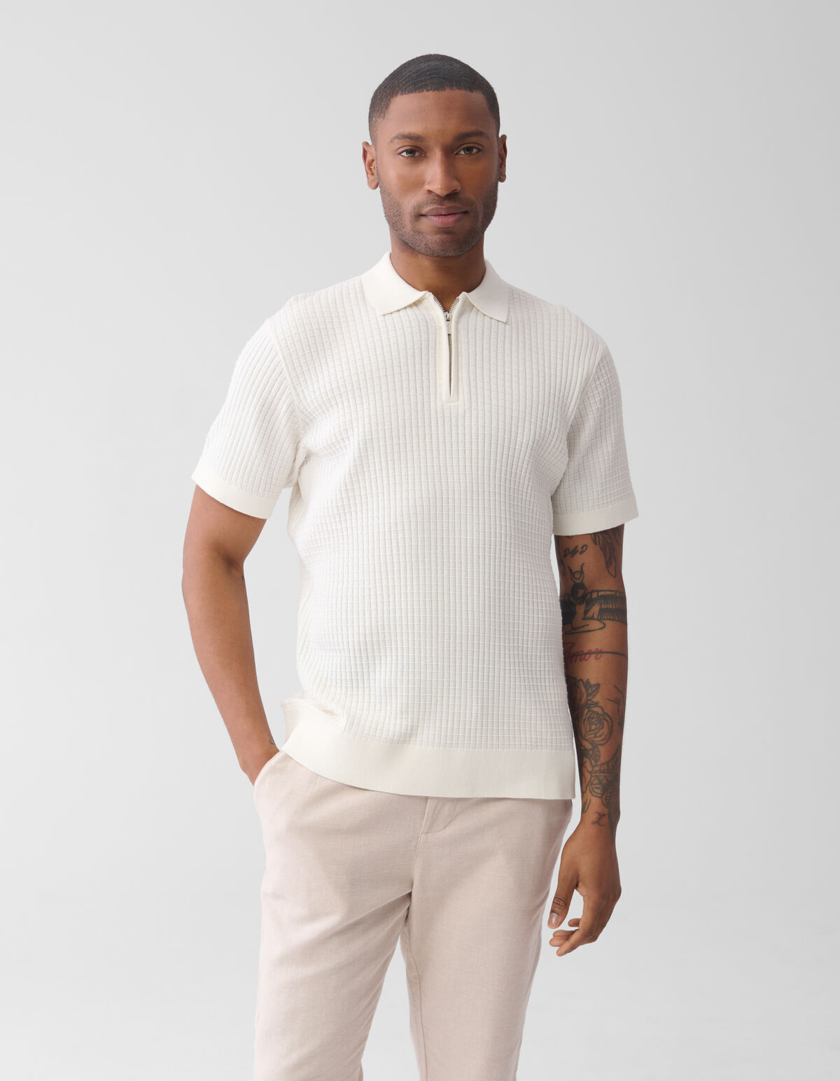 Half Zip Polo Gebroken Wit SHOEBY MEN